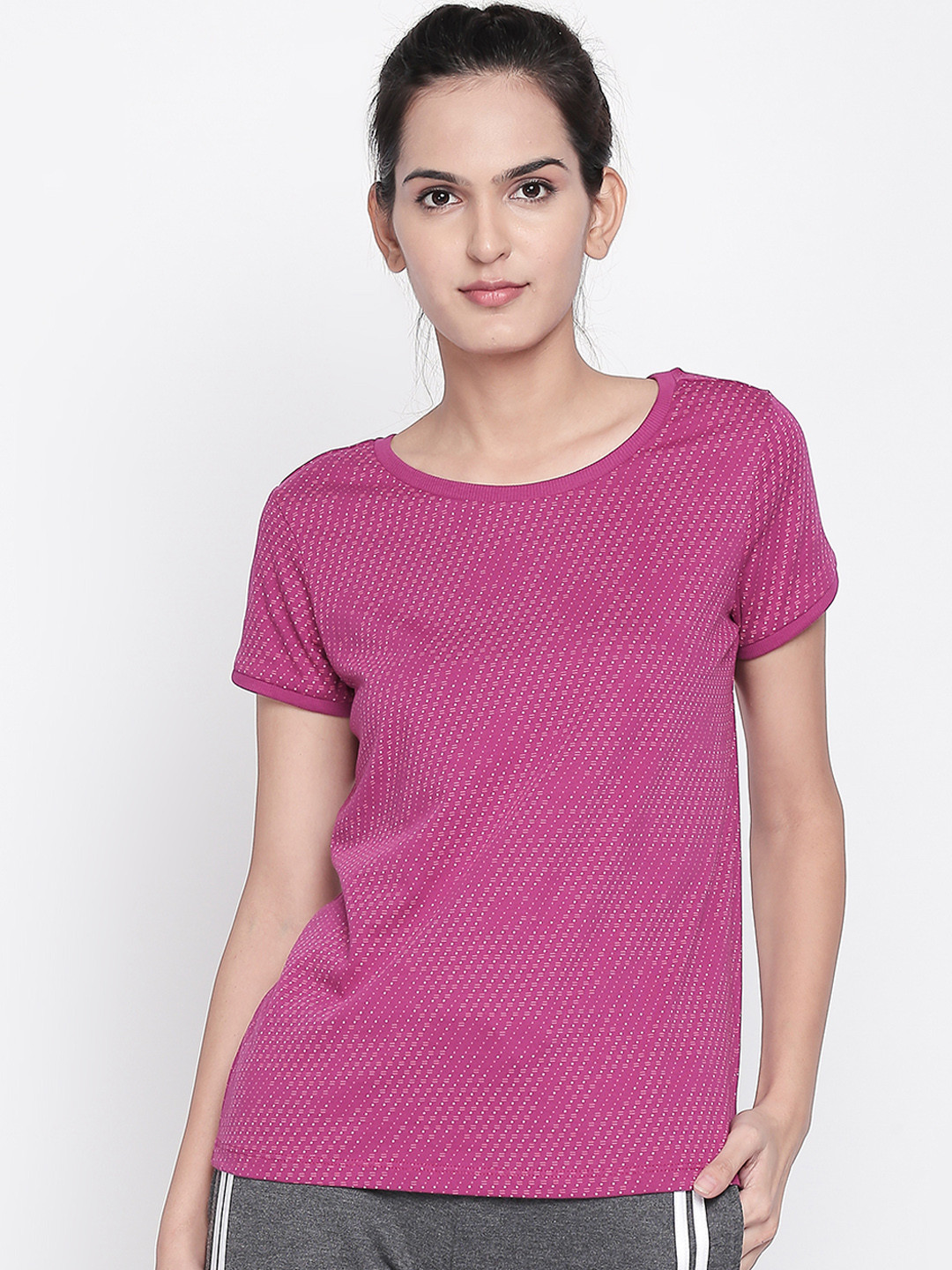 

Ajile by Pantaloons Women Magenta Printed Round Neck Pure Cotton T-shirt