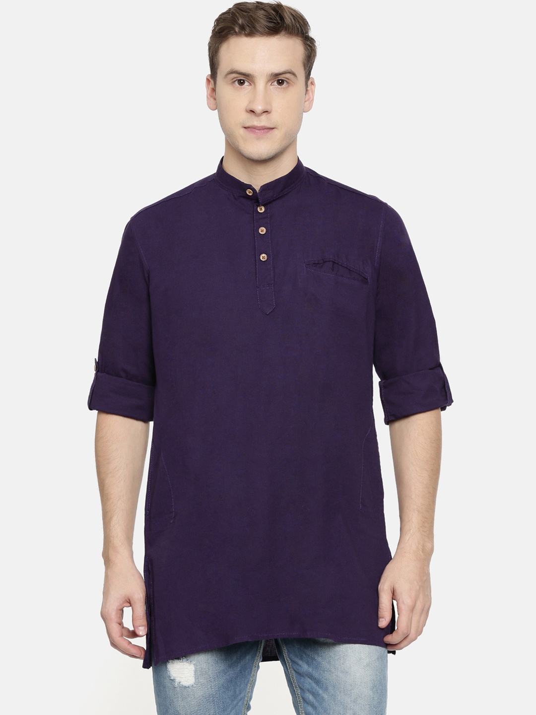 

ROLLER FASHIONS Men Purple Solid Straight Kurta