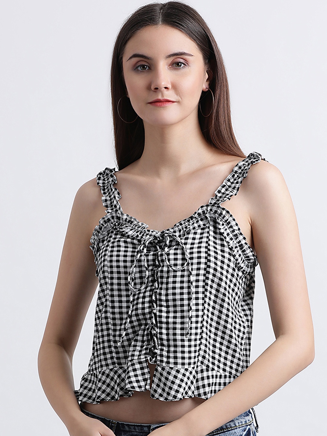 

Zink London Women Black Checked Top