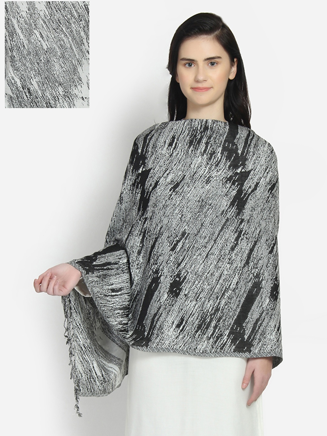 

Anekaant Women Black & White Woven Design Reversible Shawl