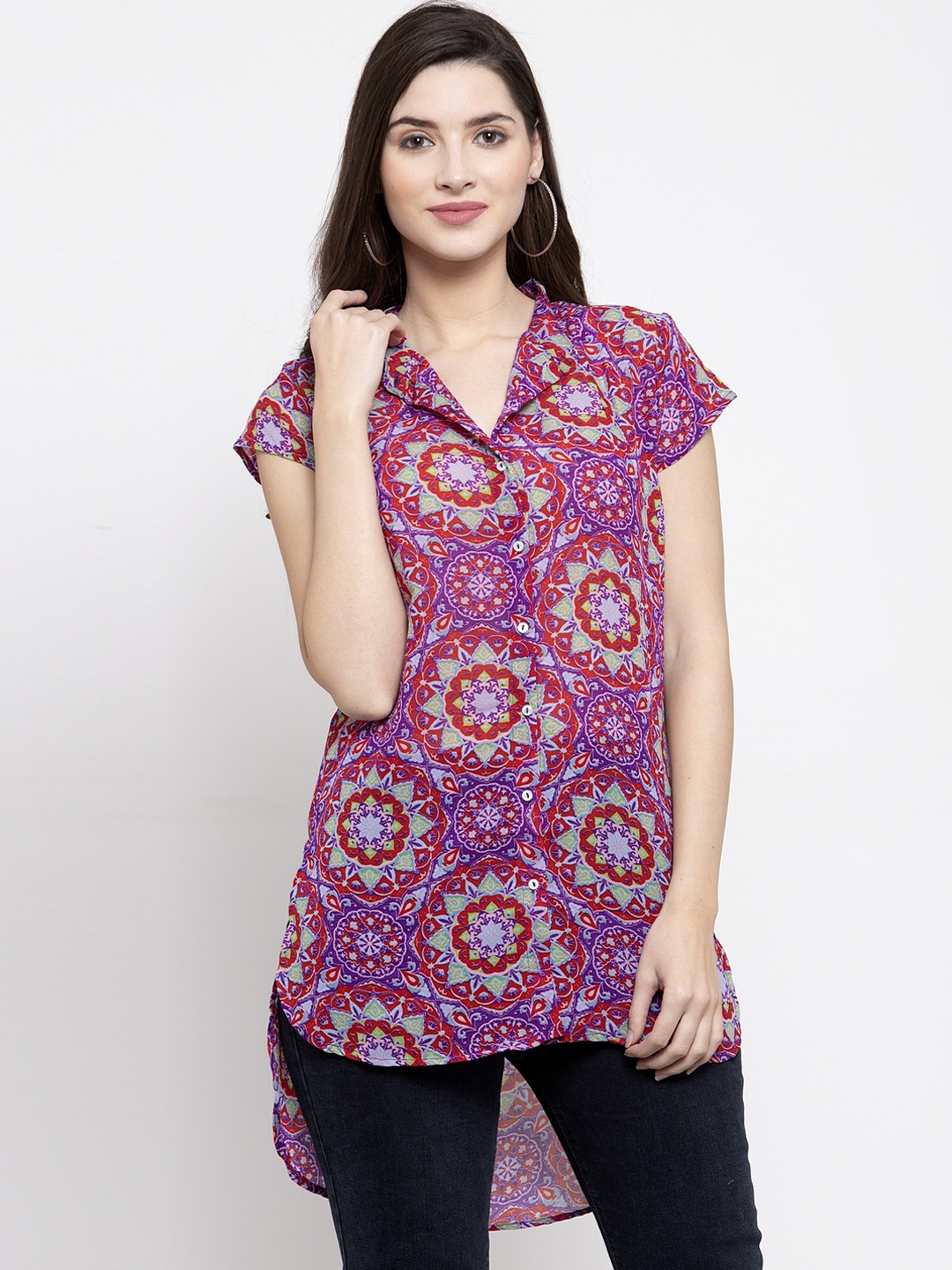 

Purple State Women Purple Printed High-Low Top