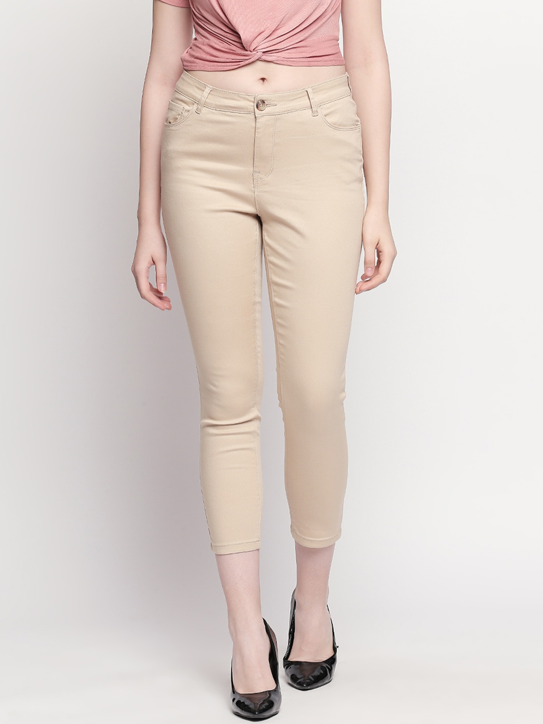

Honey by Pantaloons Women Beige Regular Fit Solid Cigarette Trousers