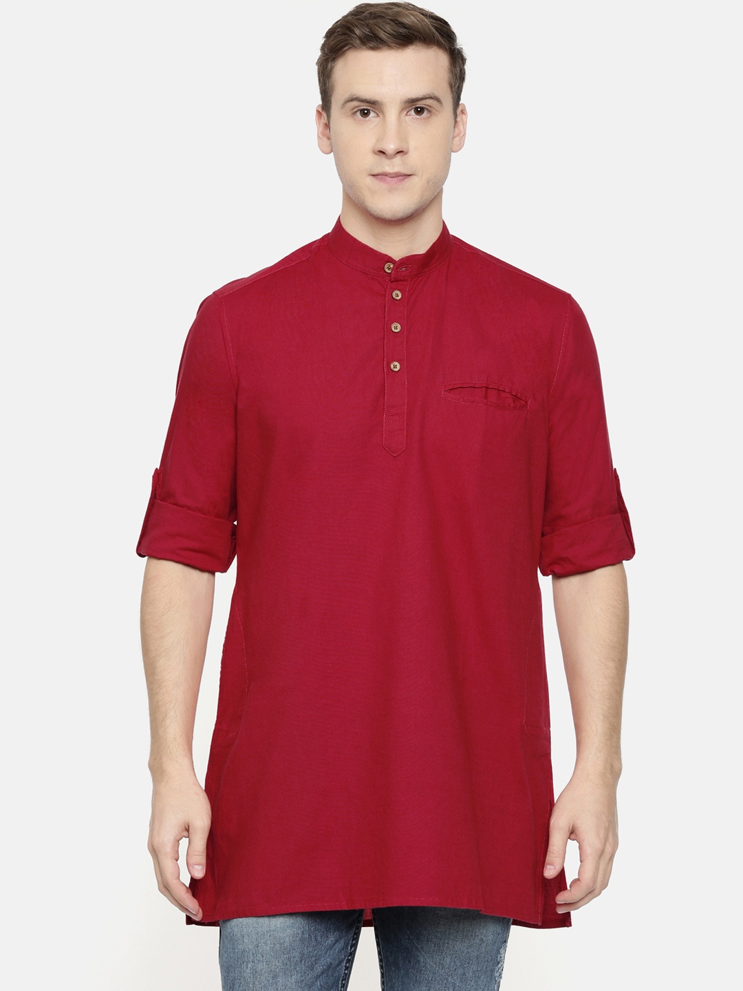

ROLLER FASHIONS Men Red Solid Straight Kurta