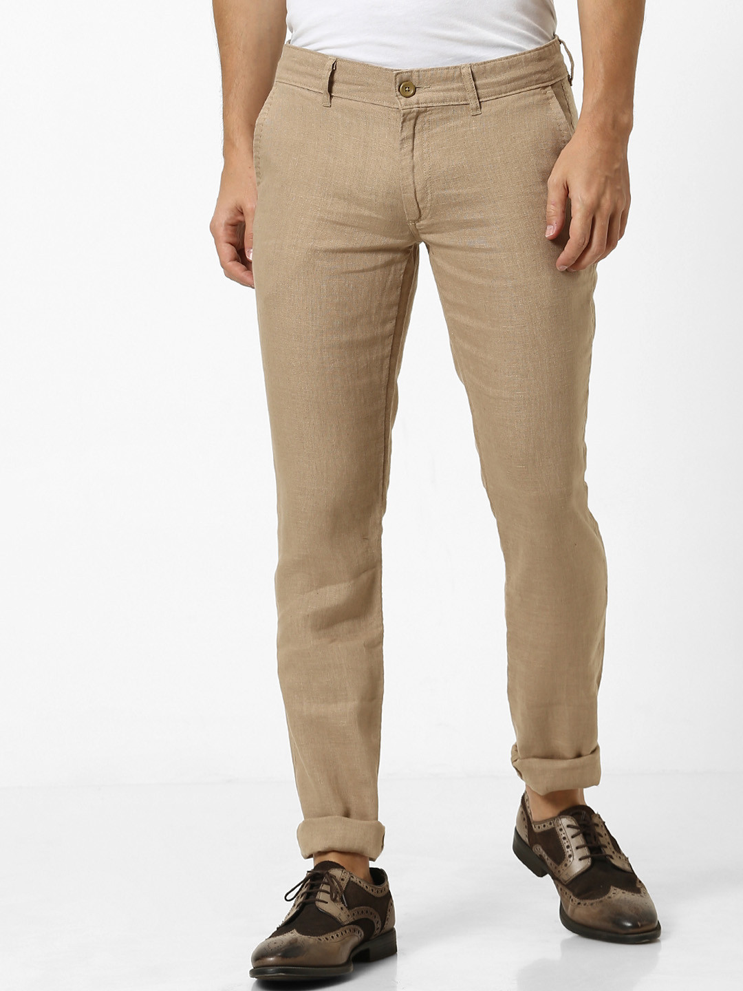 

Celio Men Brown Slim Fit Solid Regular Pure Linen Sustainable Trousers