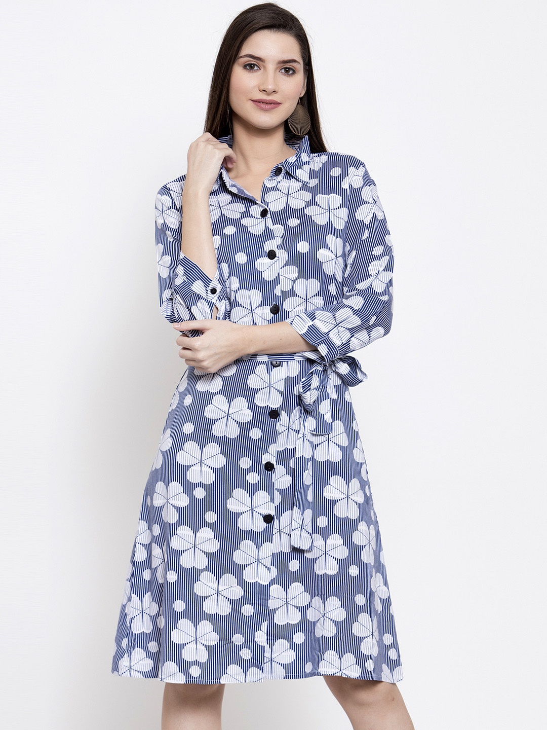 

Purple State Women Blue Printed Shirt Dress