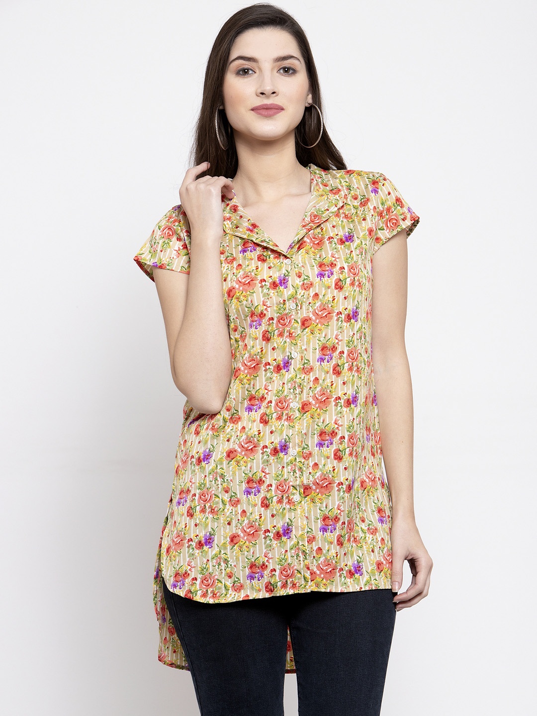 

Purple State Women Multicoloured Floral Printed High-Low Top, Multi