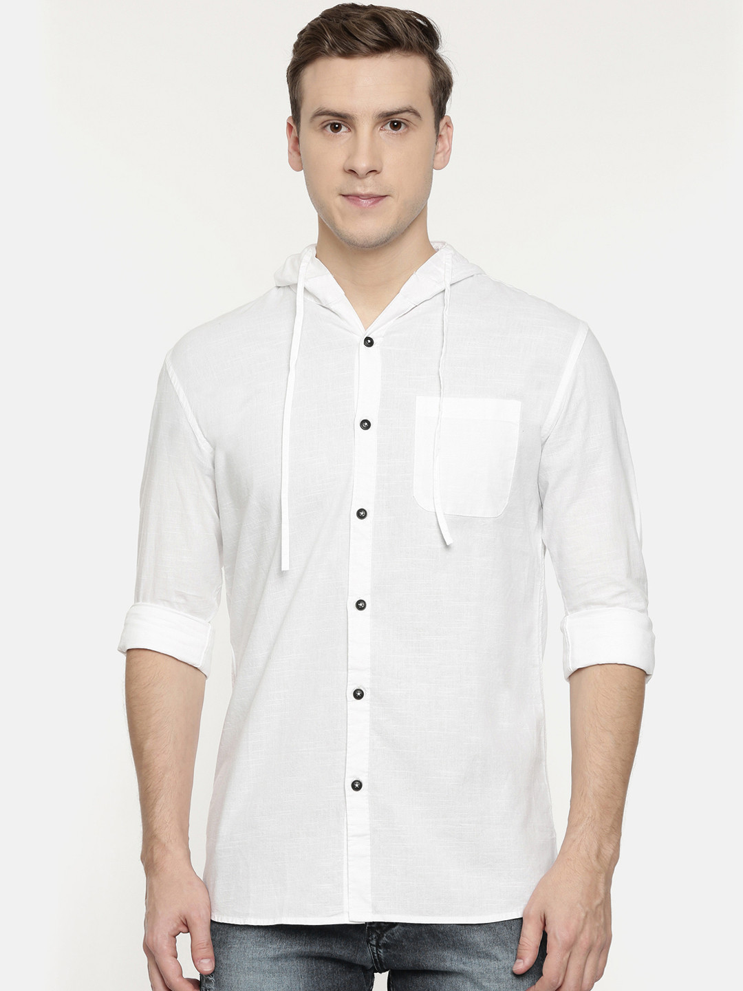 

ROLLER FASHIONS Men White New Slim Fit Solid Casual Shirt