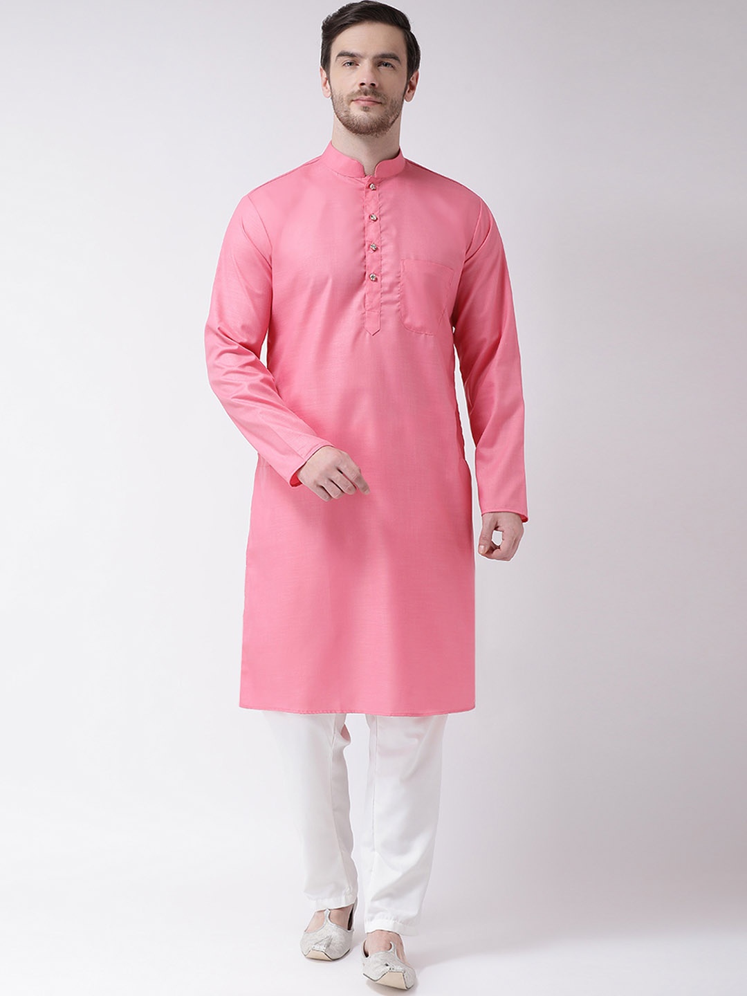 

SG LEMAN Men Pink & White Solid Kurta with Pyjamas