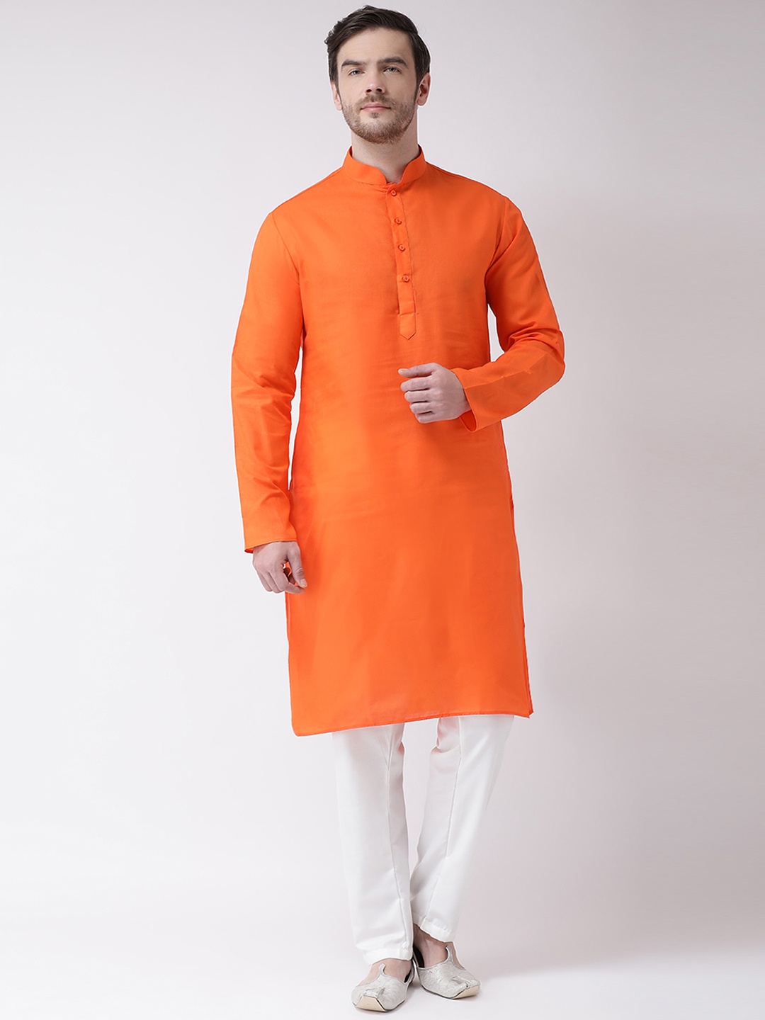 

SG LEMAN Men Orange & White Solid Kurta with Pyjamas