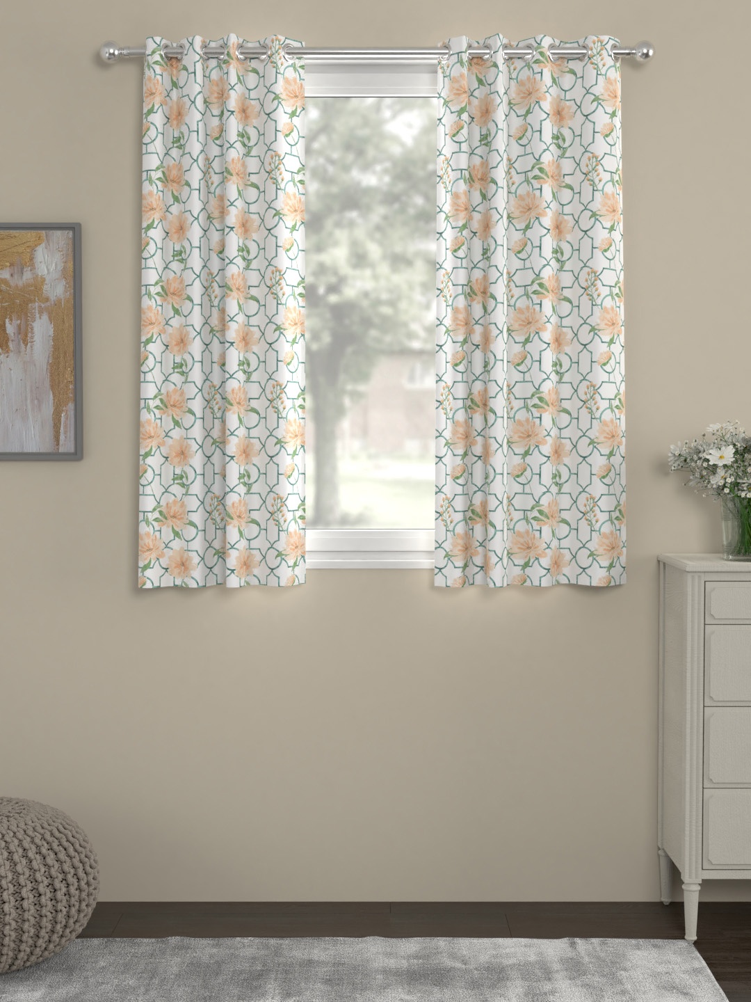 

ROSARA HOME Set of 2 White & Orange Window Curtains