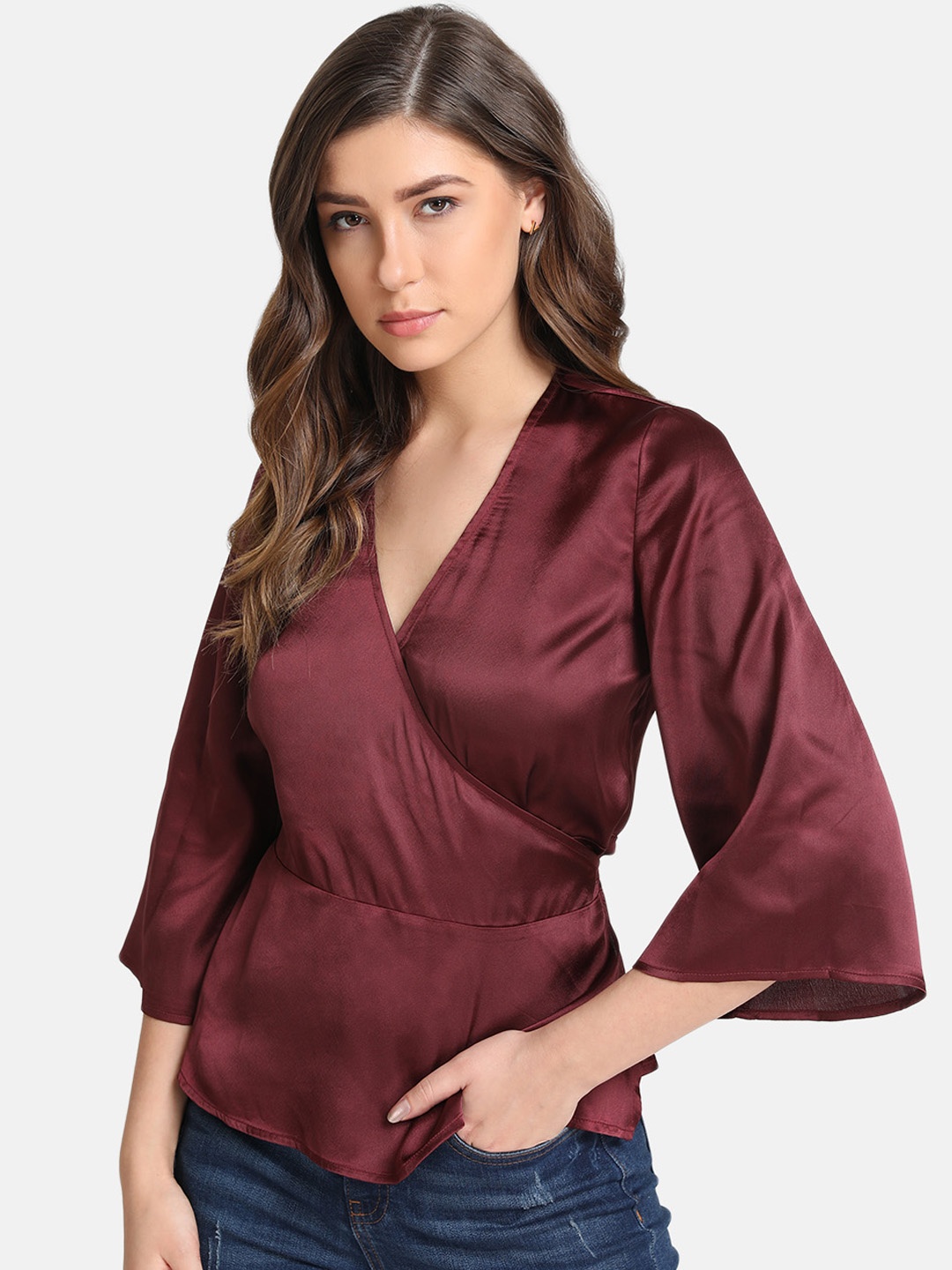 

Kazo Women Burgundy Solid Wrap Top