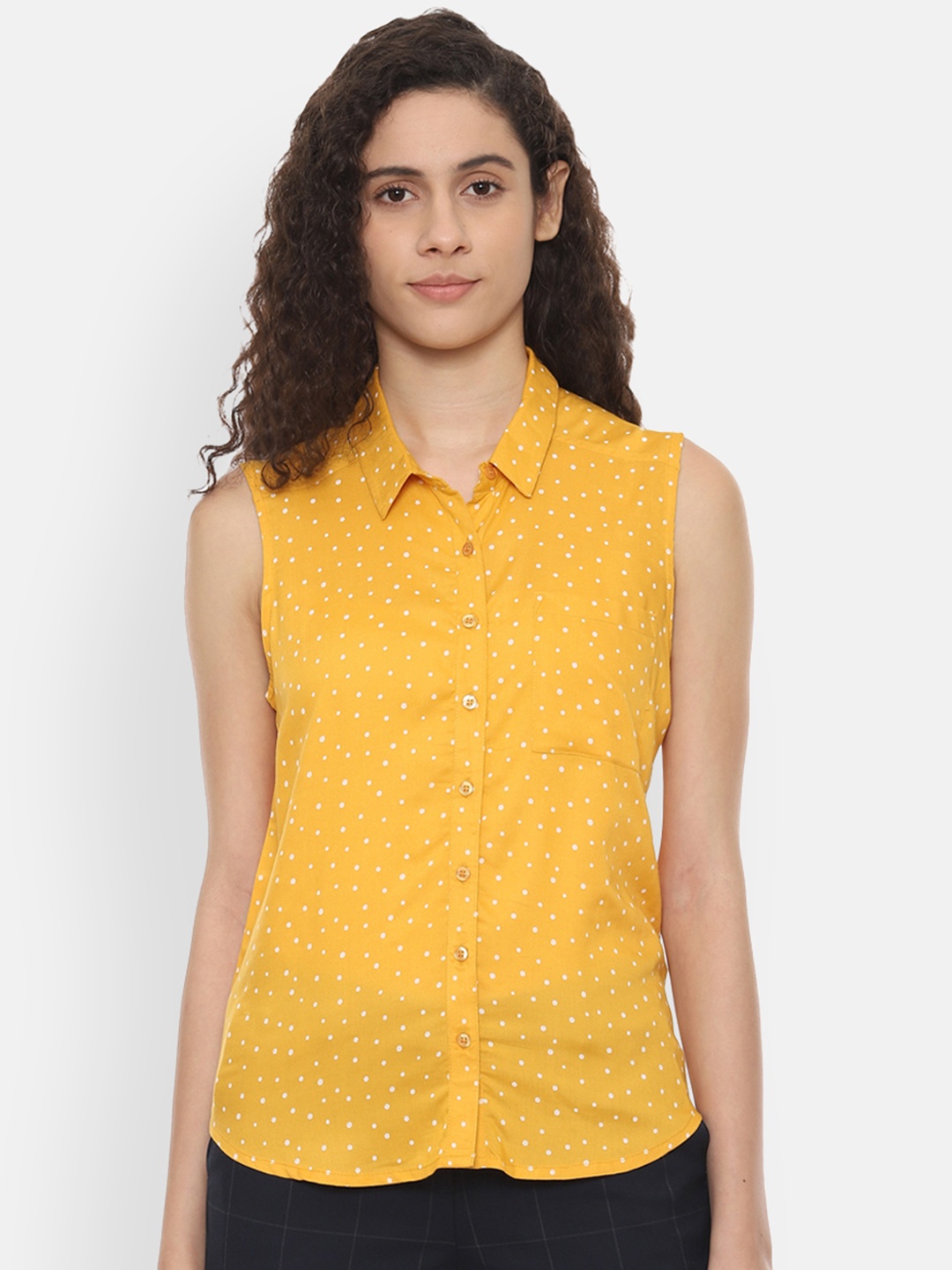 

People Women Yellow & White Regular Fit Printed Casual Shirt
