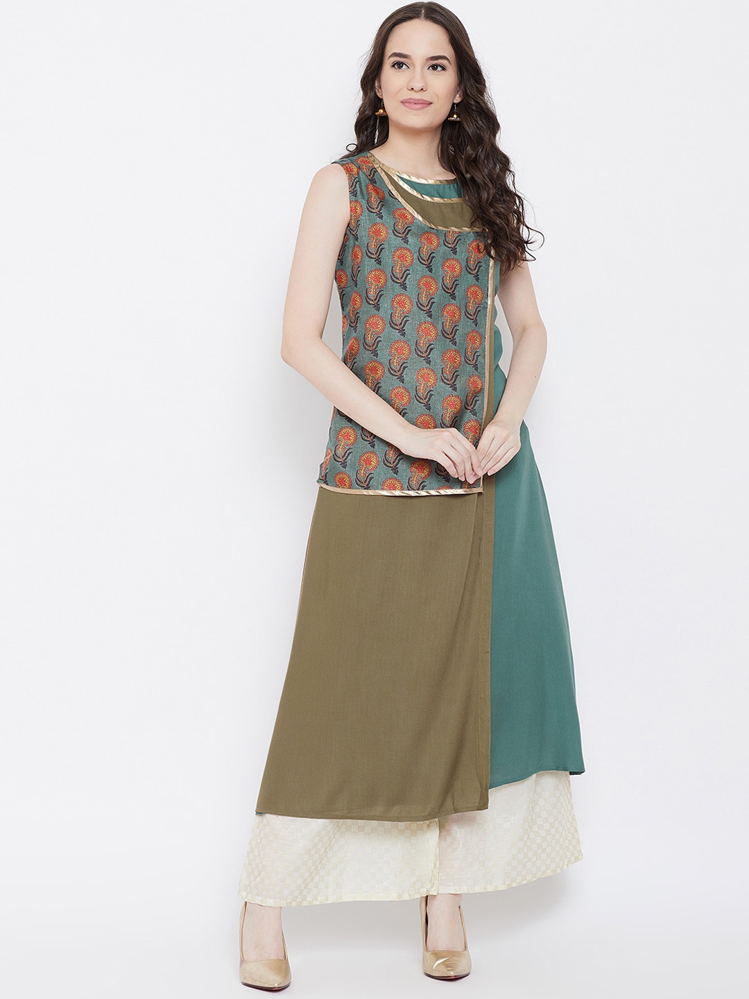 

Be Indi Women Green & Blue Printed A-Line Kurta
