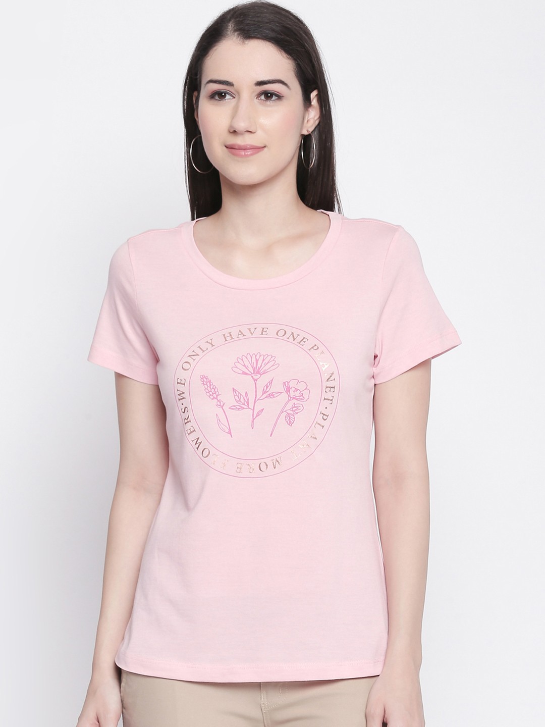 

Honey by Pantaloons Women Pink Printed Round Neck T-shirt