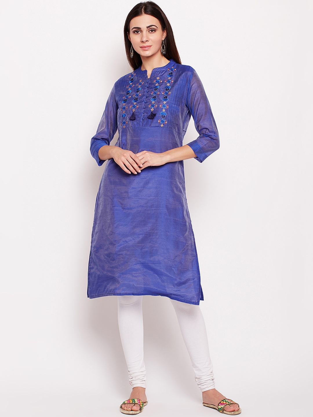 

Be Indi Women Blue Embroidered Straight Kurta