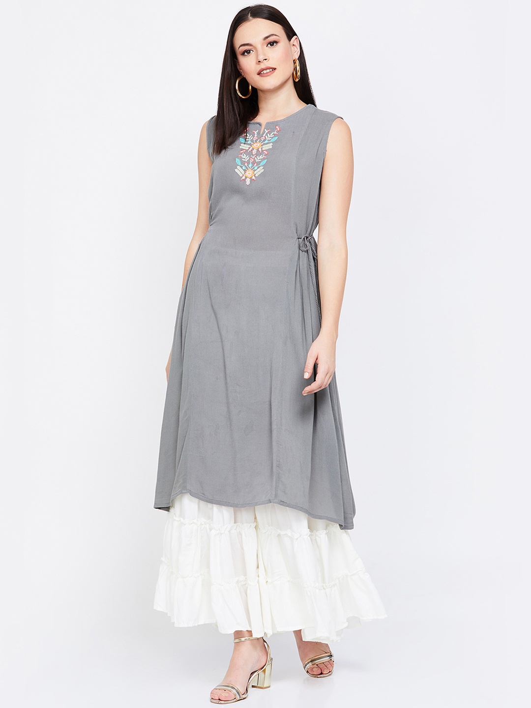 

Colour Me by Melange Women Grey Embroidered A-Line Kurta