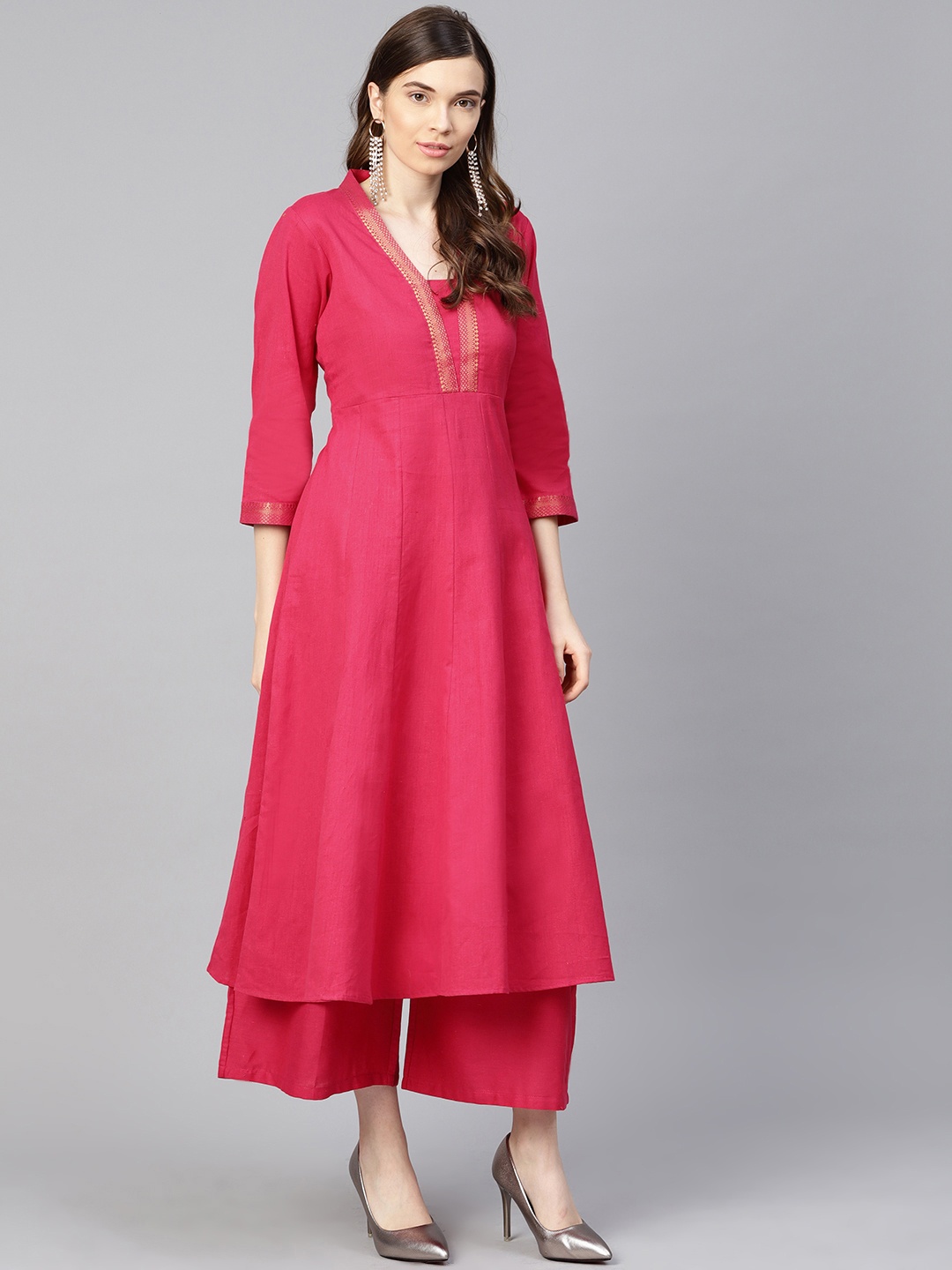 

Bhama Couture Women Pink Solid Kurta with Palazzos