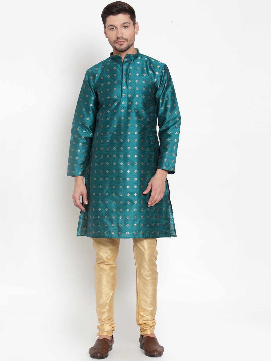 

KLOTTHE Men Green Woven Design Straight Kurta