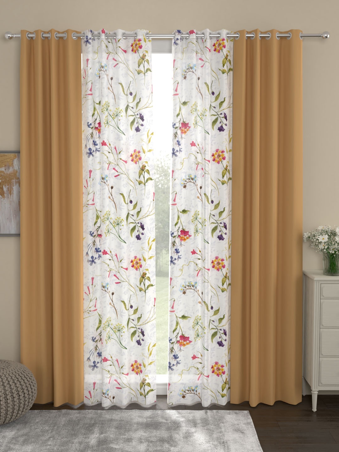 

ROSARA HOME Set of 4 Beige & White Door Curtains
