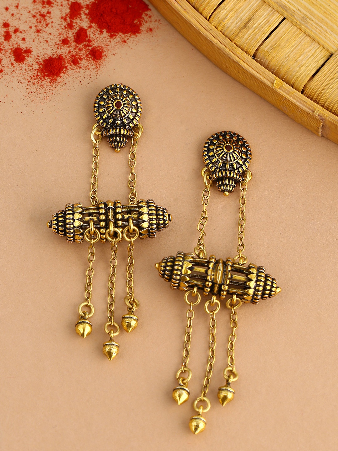 

Voylla Gold-Toned Contemporary Drop Earrings