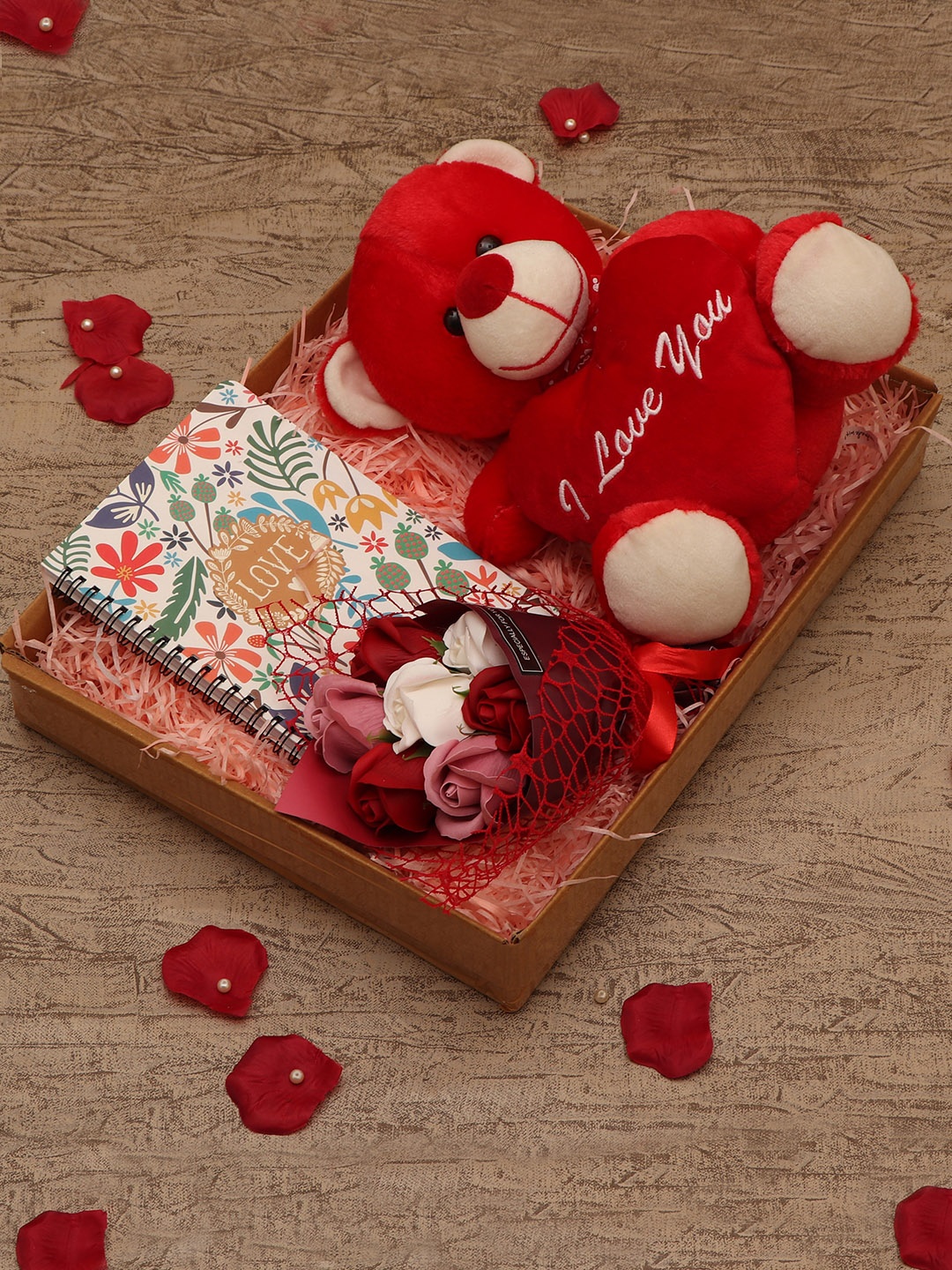 

TIED RIBBONS Artificial Scented Flower Teddy & Personal Notebook Valentines Day Gift Set, Red