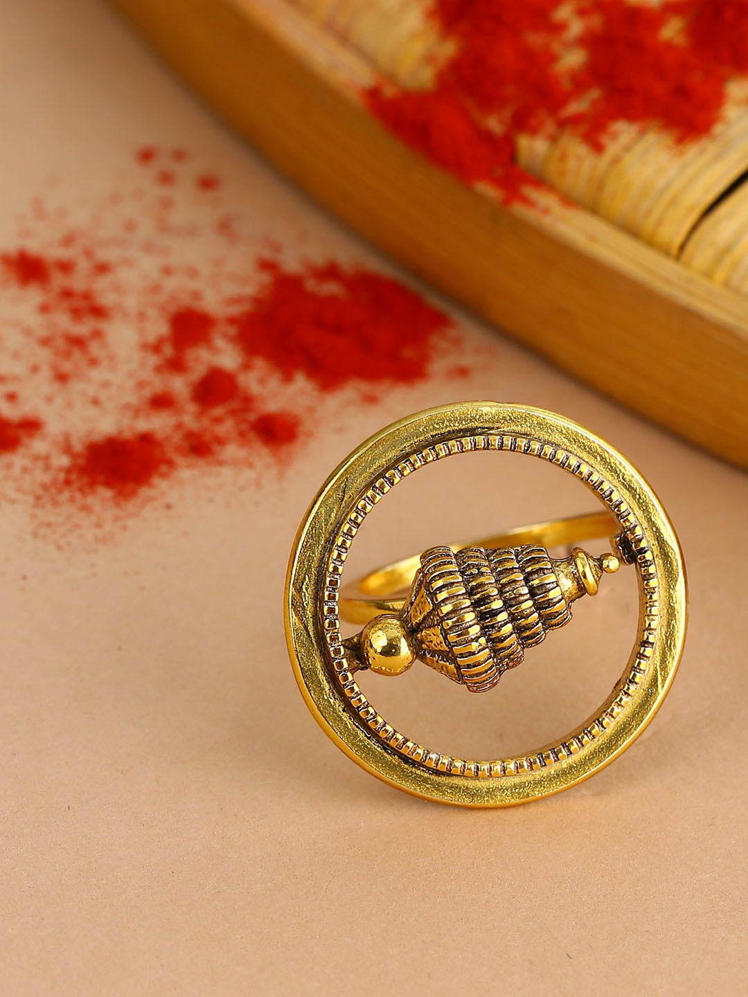 

Voylla Gold-Plated Oxidized Statement Finger Ring