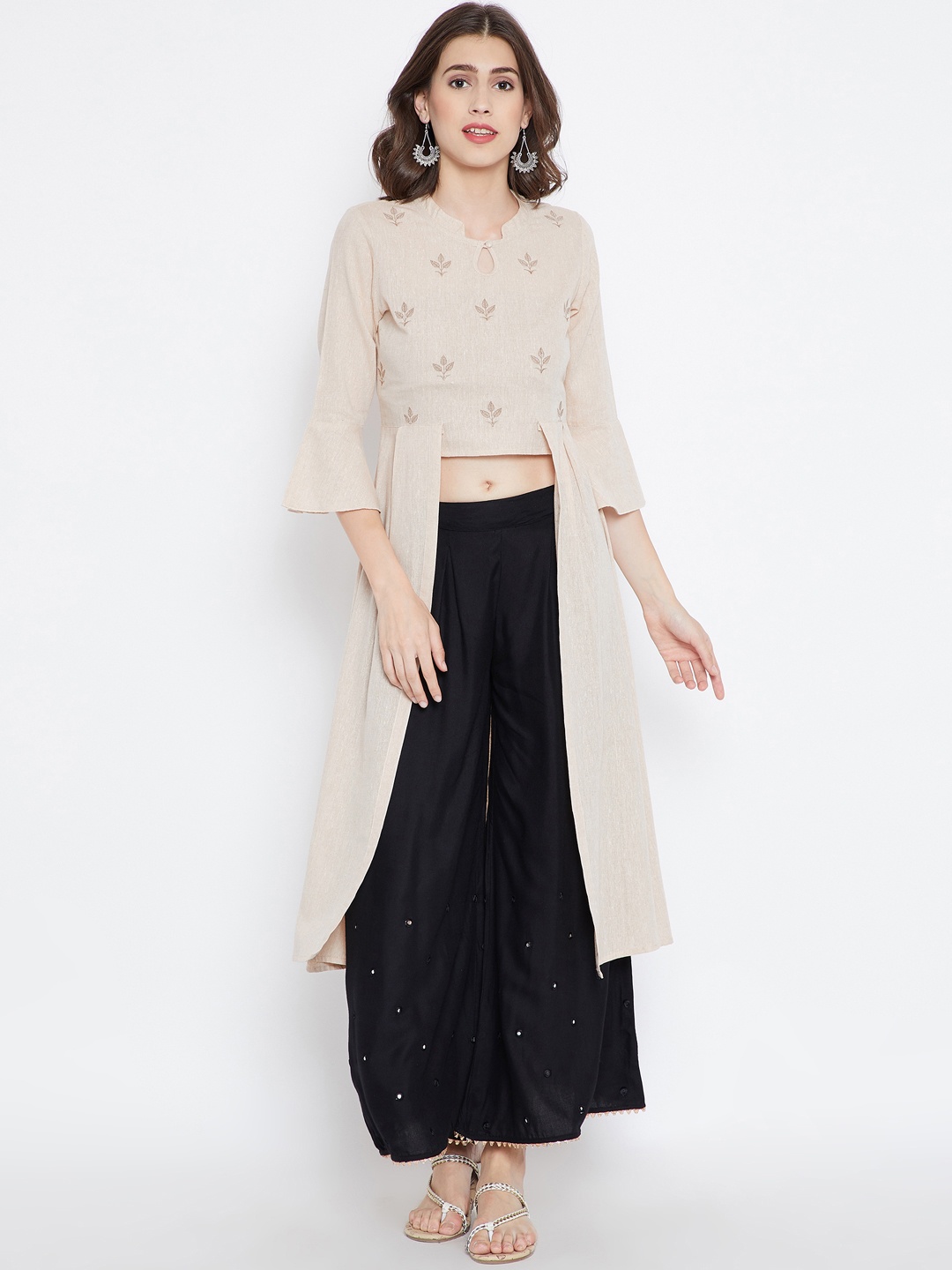 

Be Indi Women Beige Woven Design A-Line Kurta