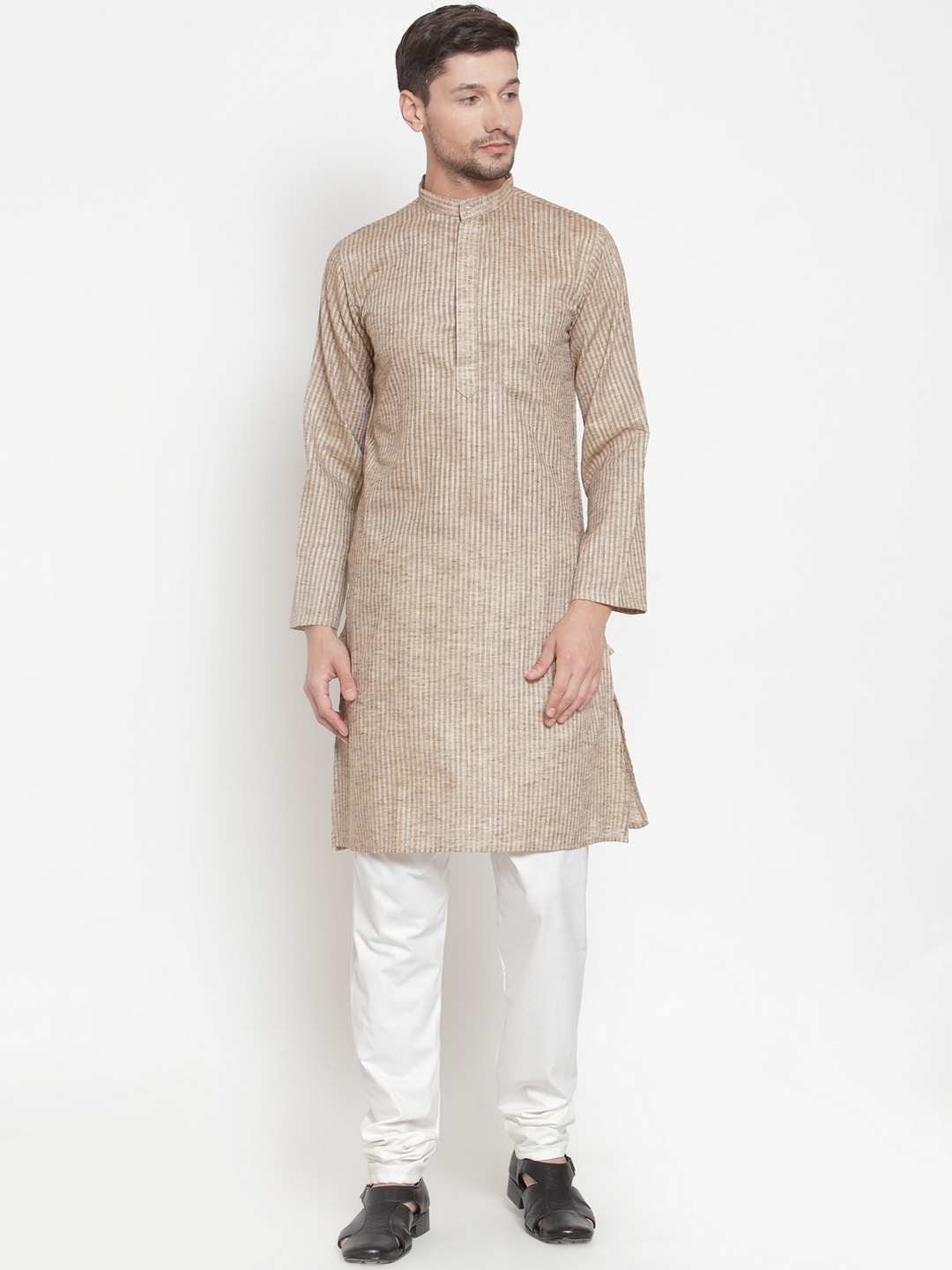 KLOTTHE Men Brown Striped Straight Kurta