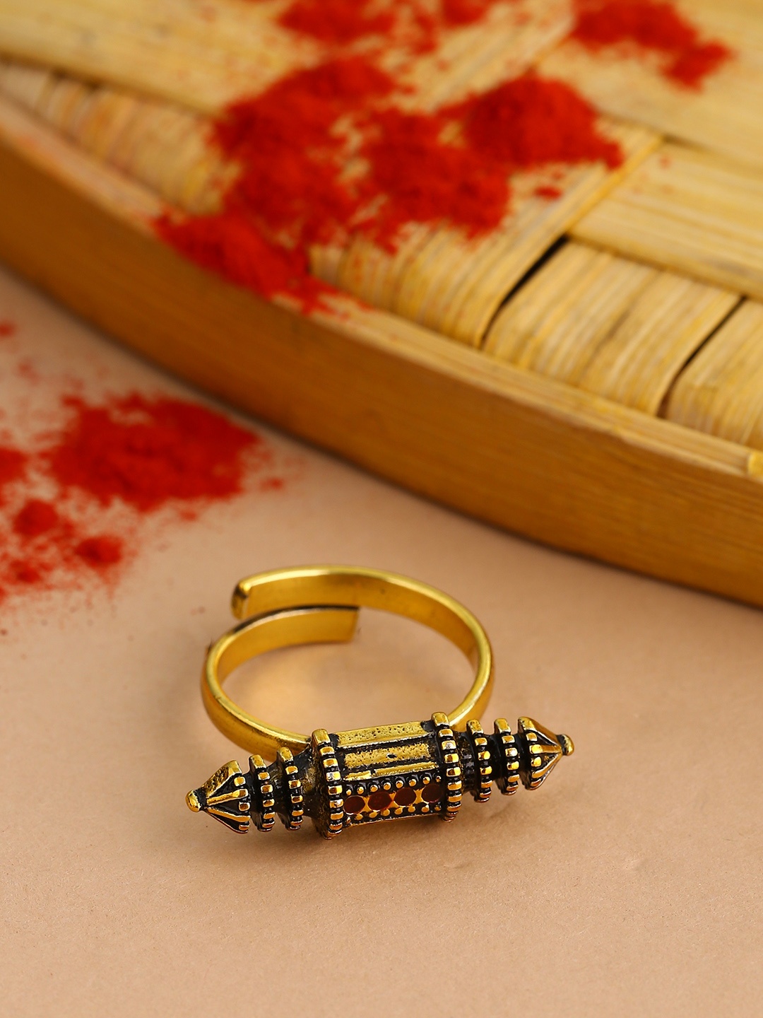 

Voylla Gold-Plated Oxidised Adjustable Finger Ring