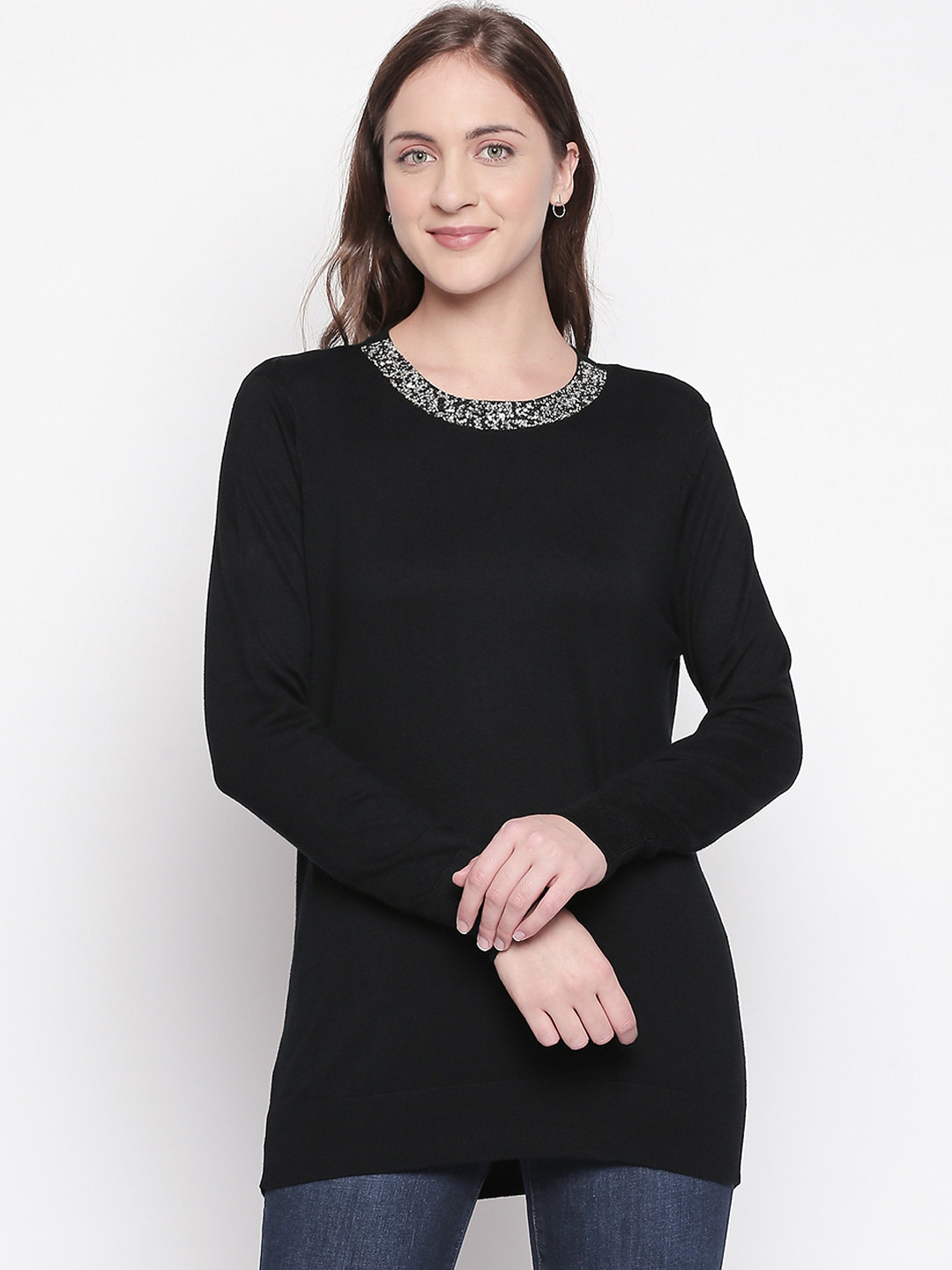 

Annabelle by Pantaloons Women Black Solid Pullover Sweater