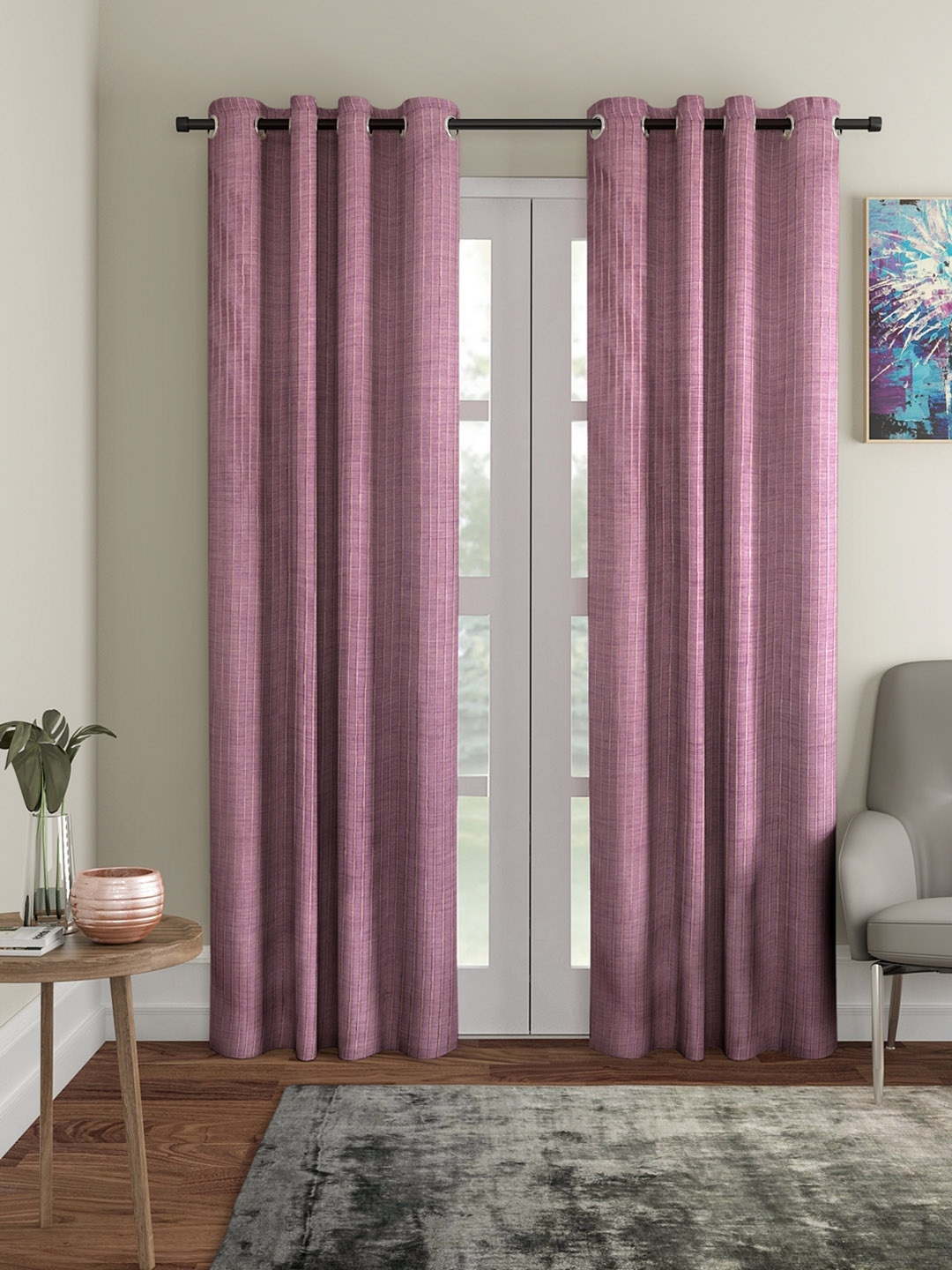 

ROMEE Set of 2 Purple Striped Room Darkening Door Curtains