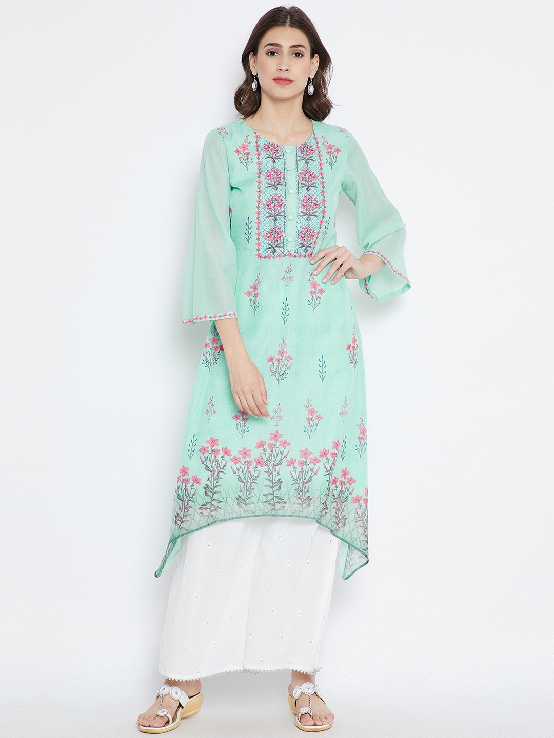 

Be Indi Women Lime Green Floral Printed A-Line Kurta