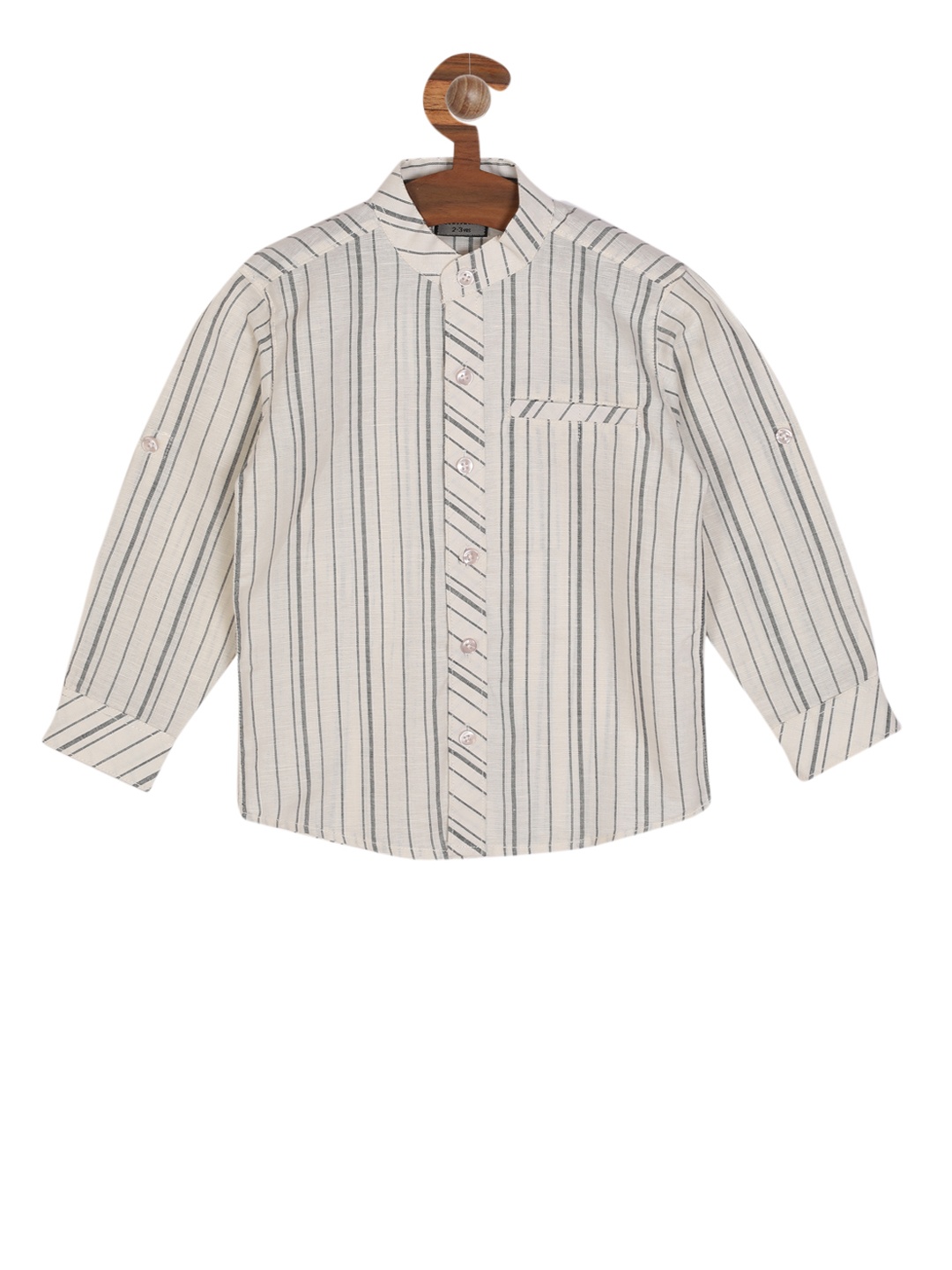 

RIKIDOOS Boys Cream-Coloured & Black Regular Fit Striped Casual Shirt