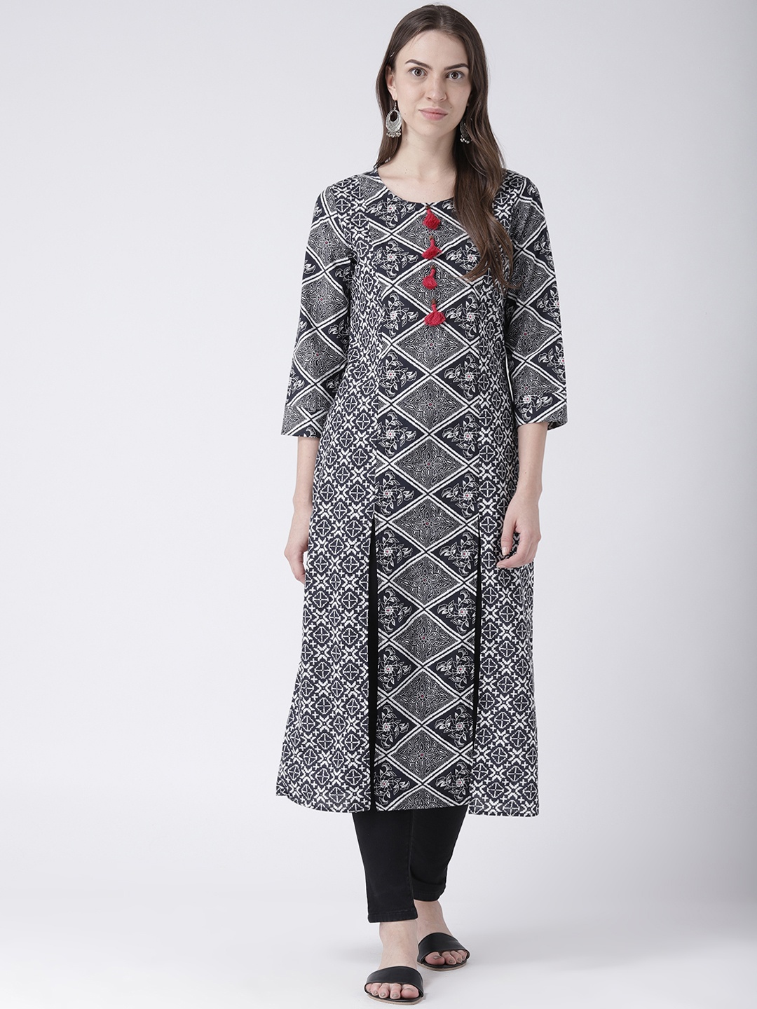 DODO & MOA Women Black Printed Straight Kurta