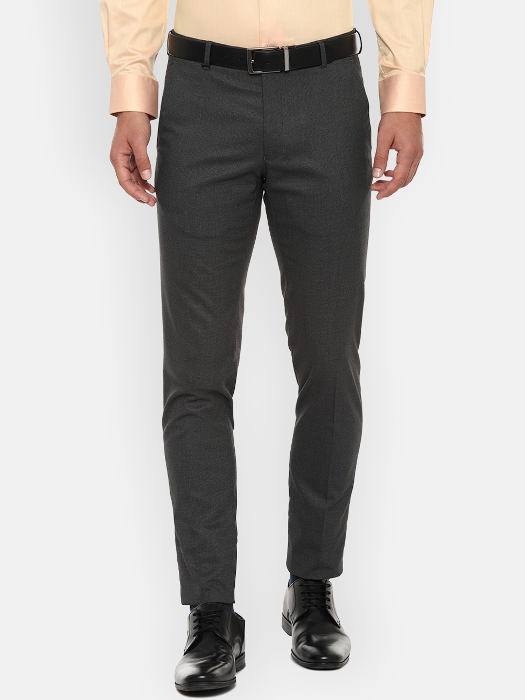 Van Heusen Men Grey Slim Fit Solid Regular Trousers