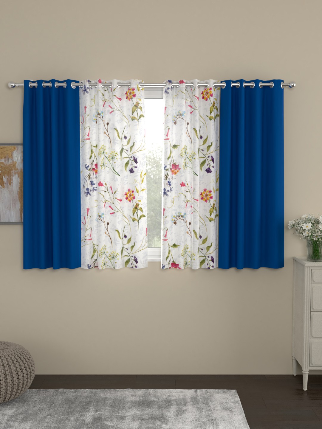 

ROSARA HOME Multicoloured Set of 4 Window Curtains, Multi