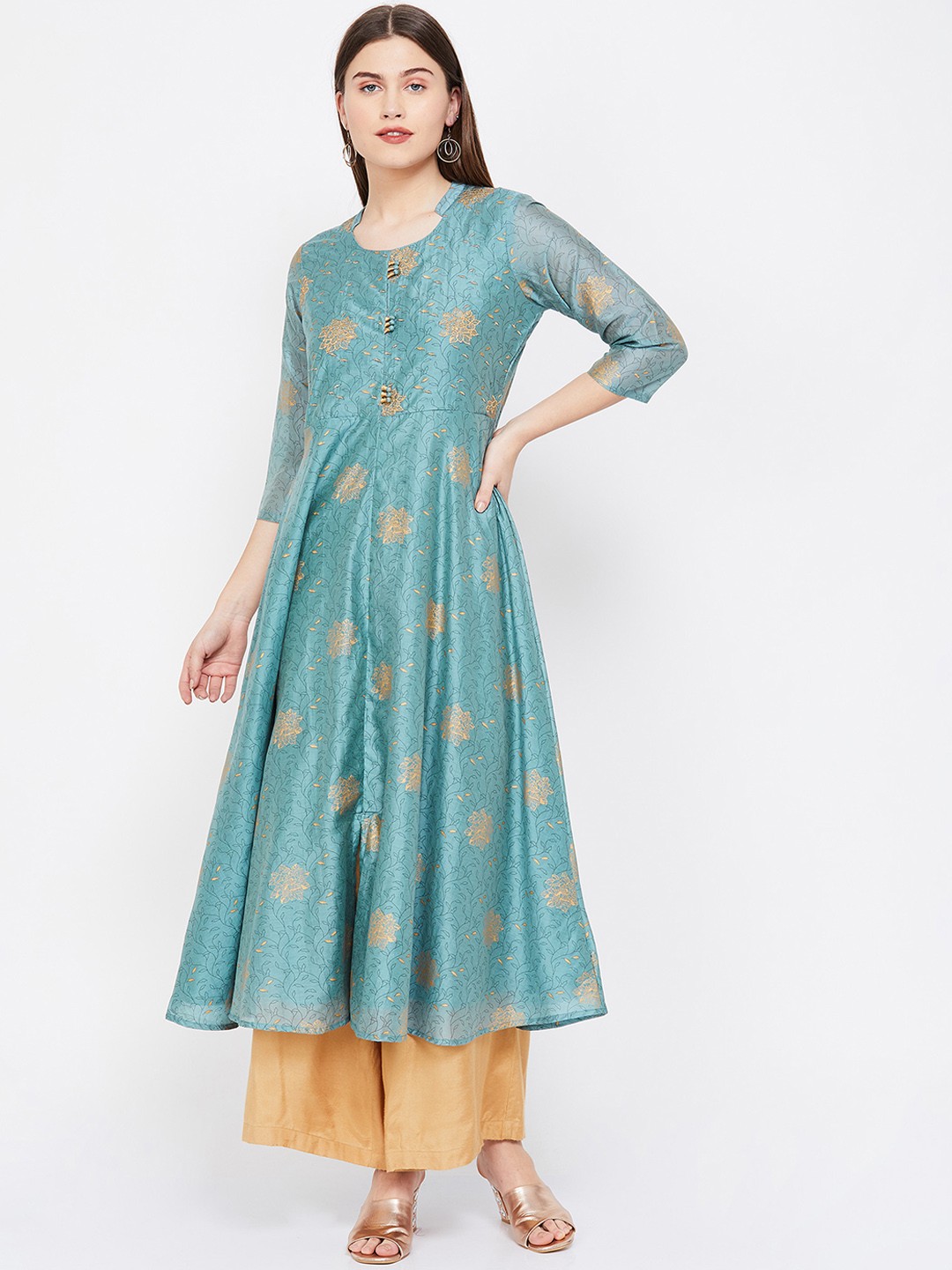 

Melange by Lifestyle Women Blue & Gold-Toned Printed A-Line Kurta