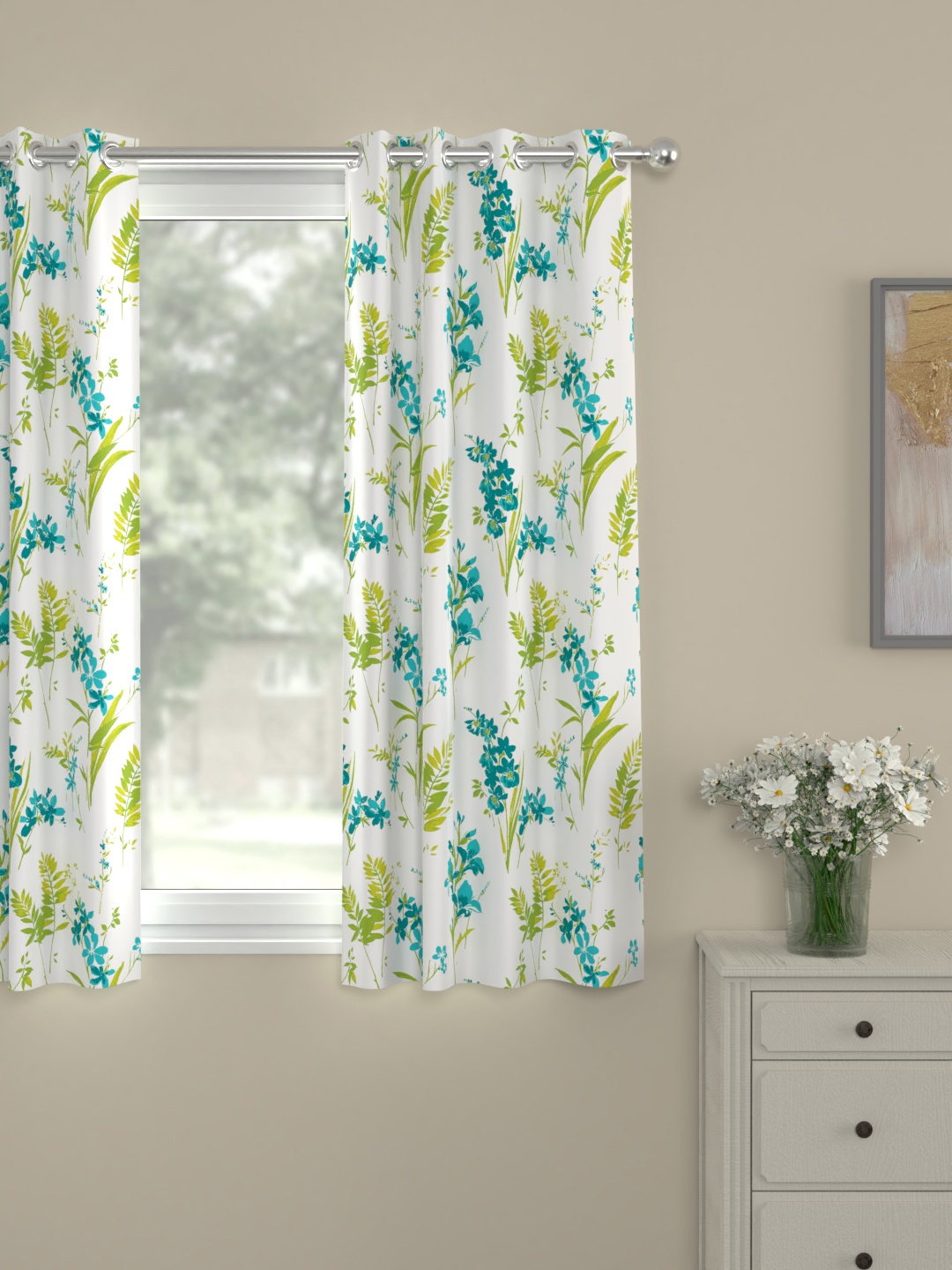 

ROSARA HOME White & Blue Single Printed Window Curtain