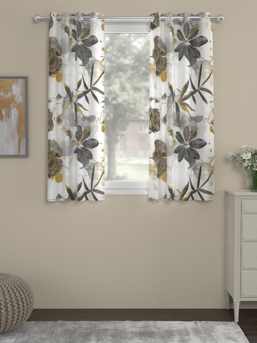 

ROSARA HOME White & Black Single Sheer Window Curtain