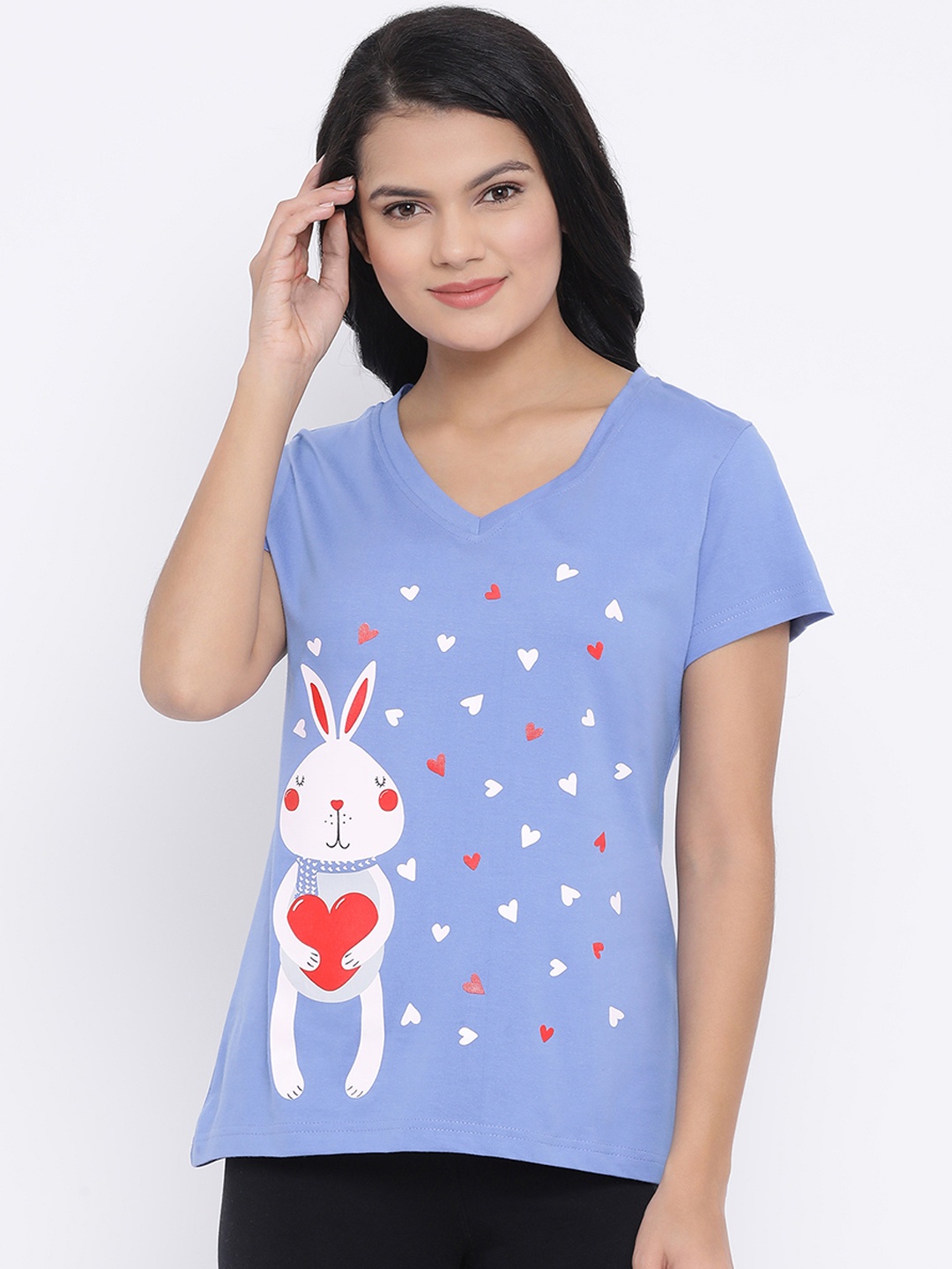 

Clovia Women Blue & White Printed Lounge T-Shirt