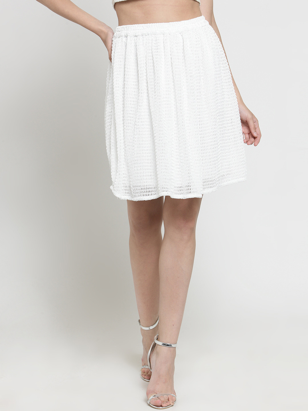 

Sera Women White Self-Design A-Line Knee-Length Skirt