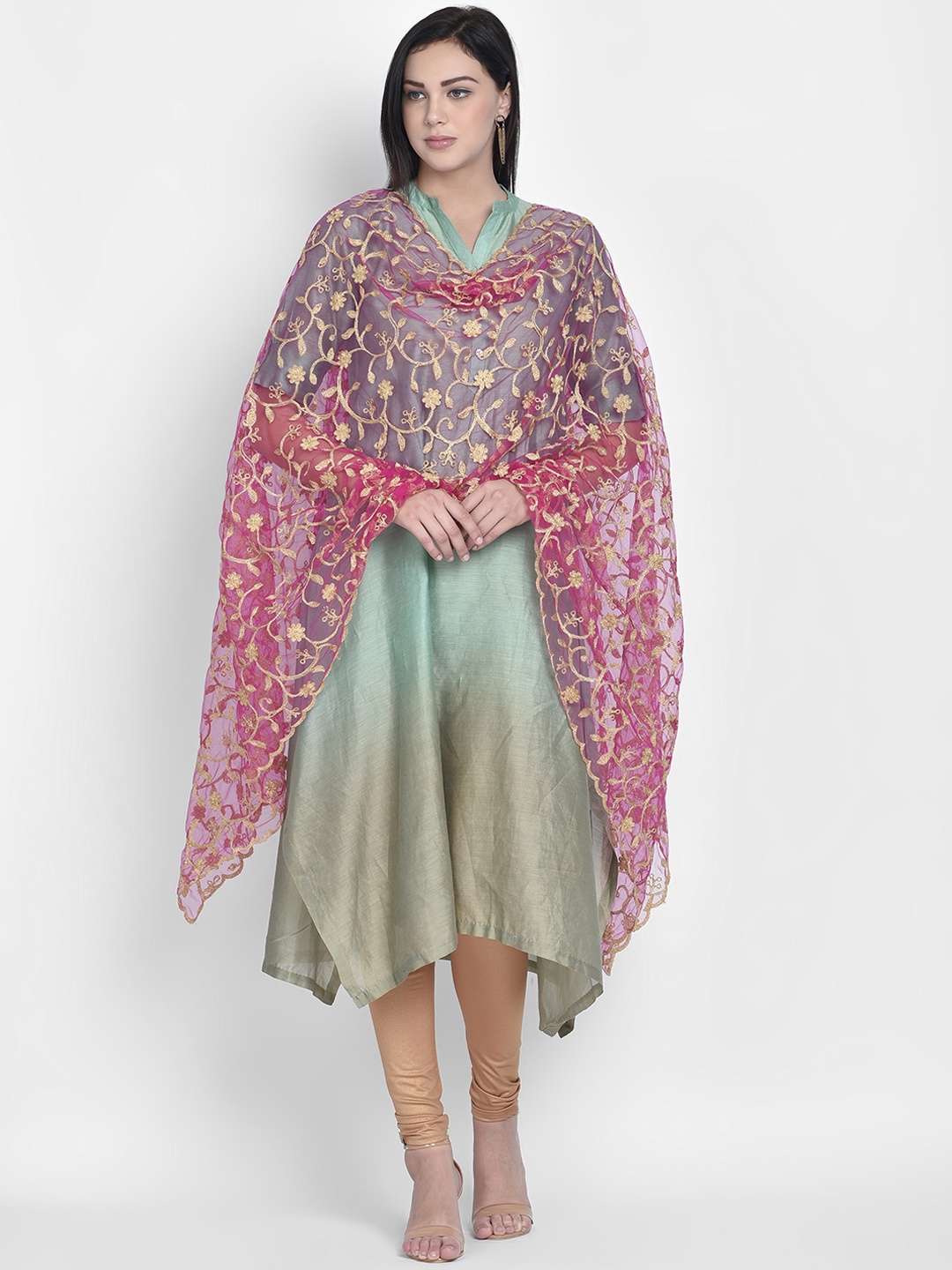 Dupatta Bazaar Pink & Gold-Coloured Embroidered Dupatta