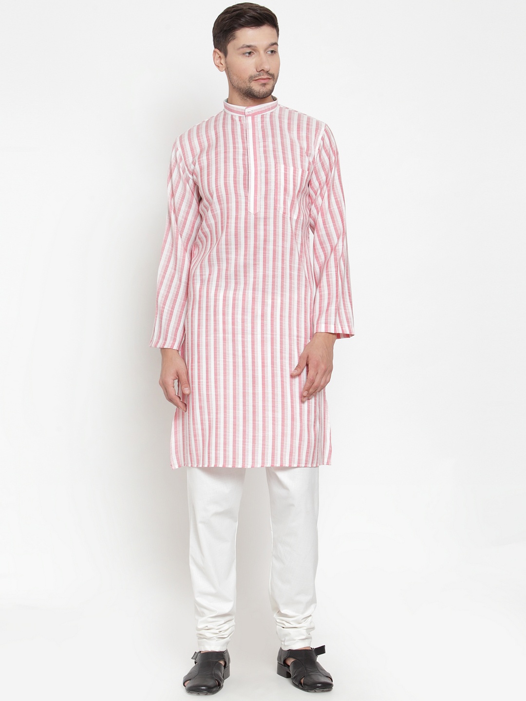 

KLOTTHE Men Pink Striped Straight Kurta