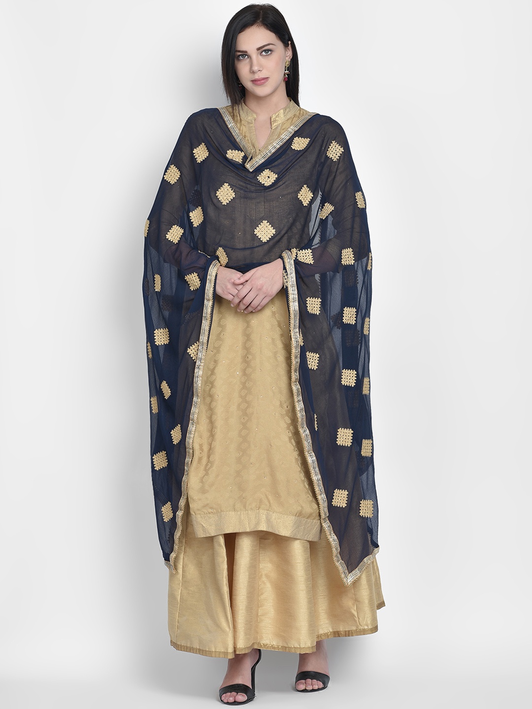 

Dupatta Bazaar Navy Blue & Gold-Toned Embroidered Dupatta