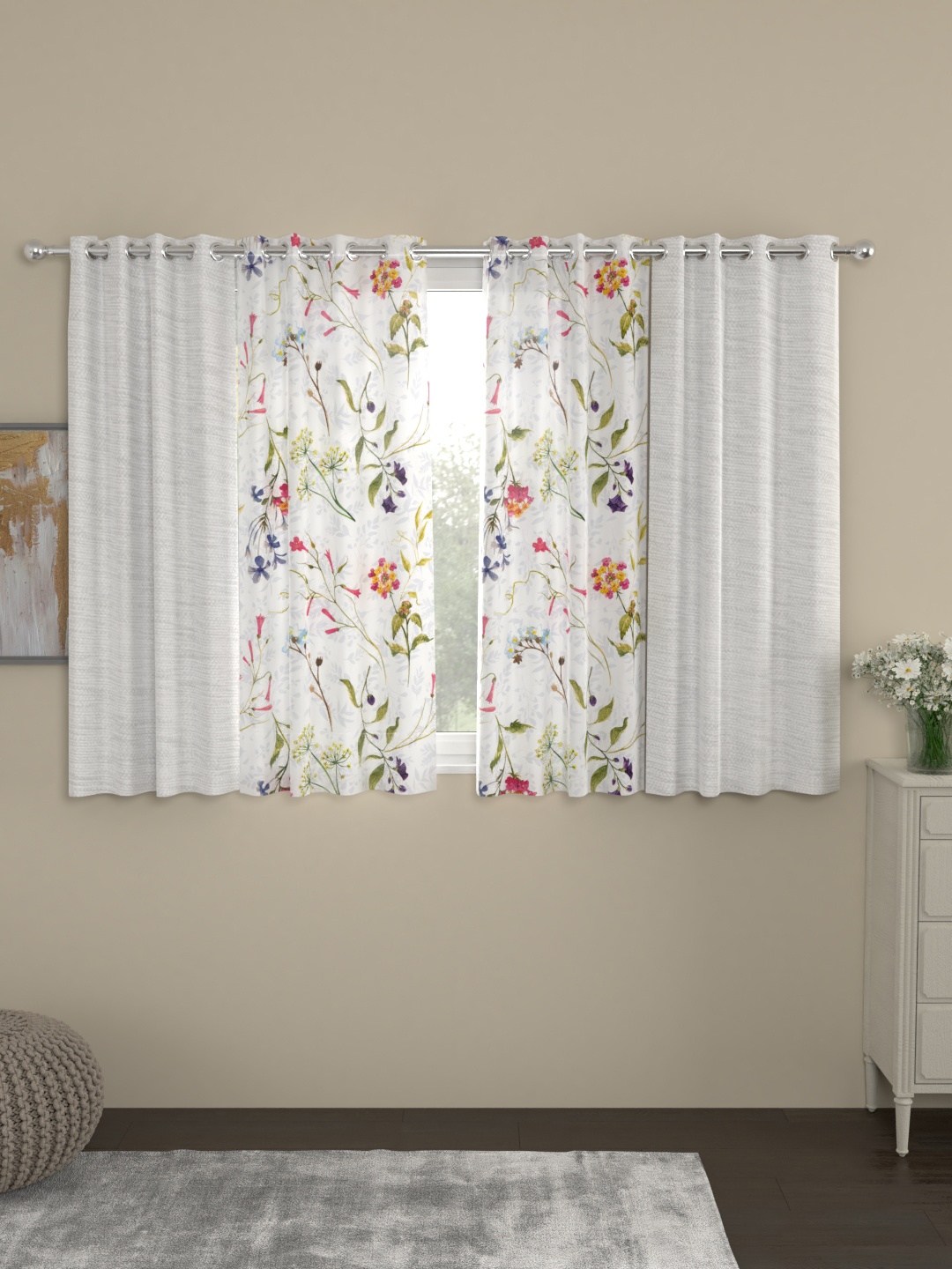 ROSARA HOME Multicoloured Printed Set of 4 Window Curtains, Multi