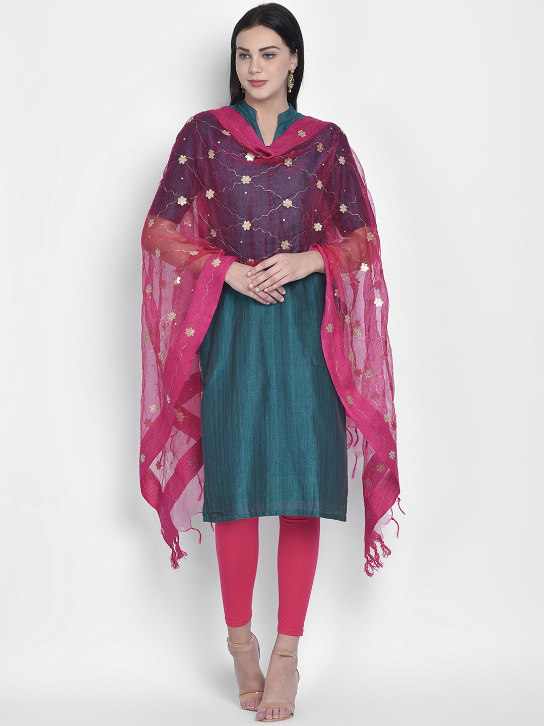 

Dupatta Bazaar Pink & Gold-Toned Embroidered Dupatta