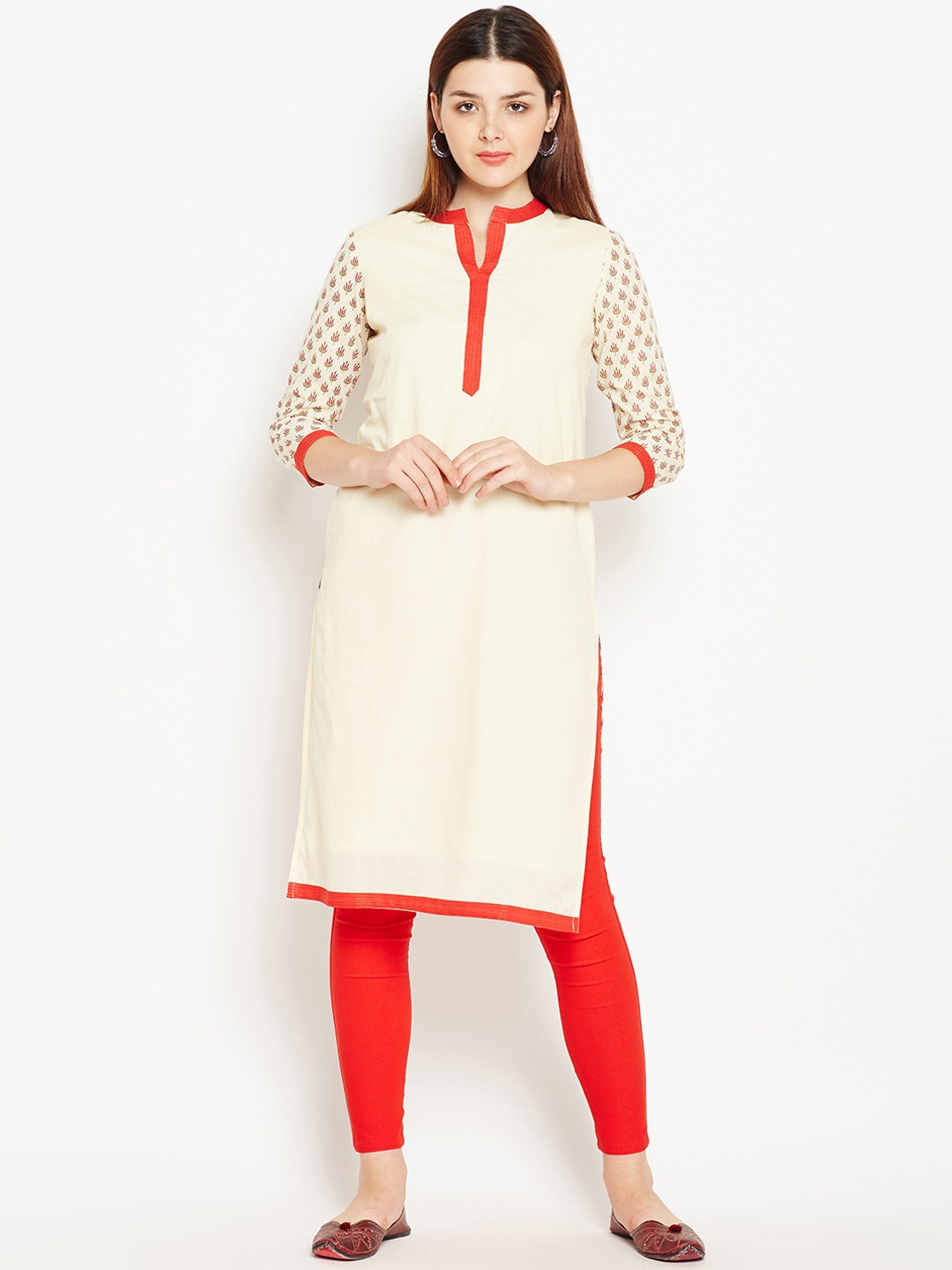 

Be Indi Women Cream-Coloured Printed Straight Kurta
