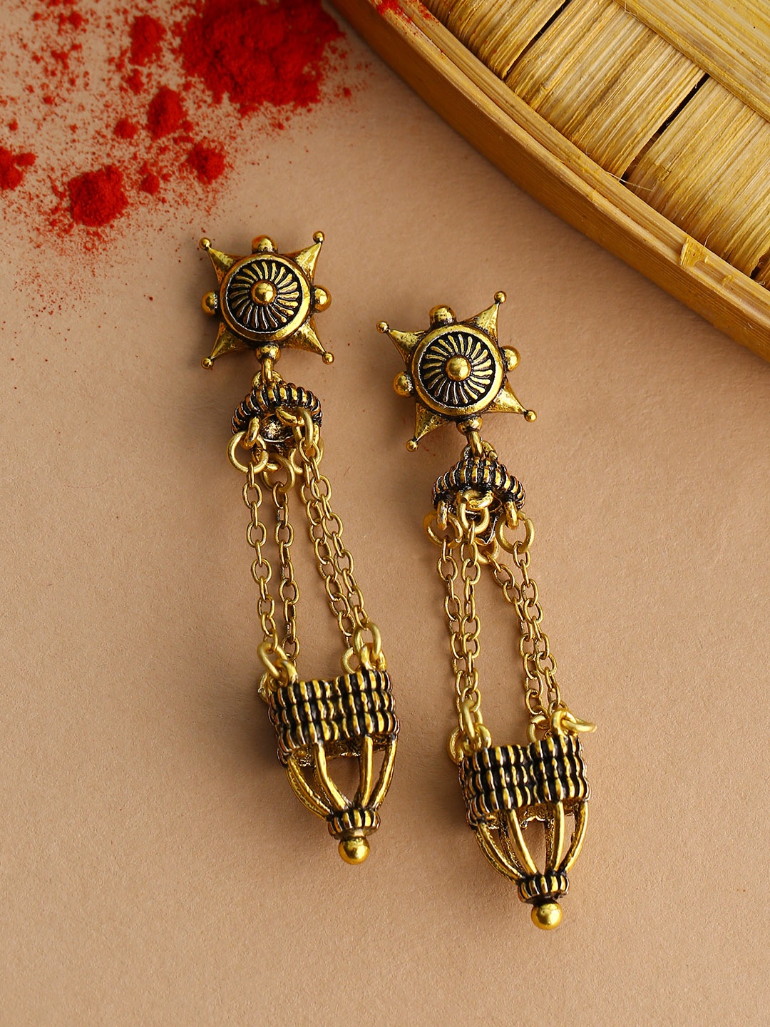 

Voylla Gold-Toned Oxidised Classic Drop Earrings