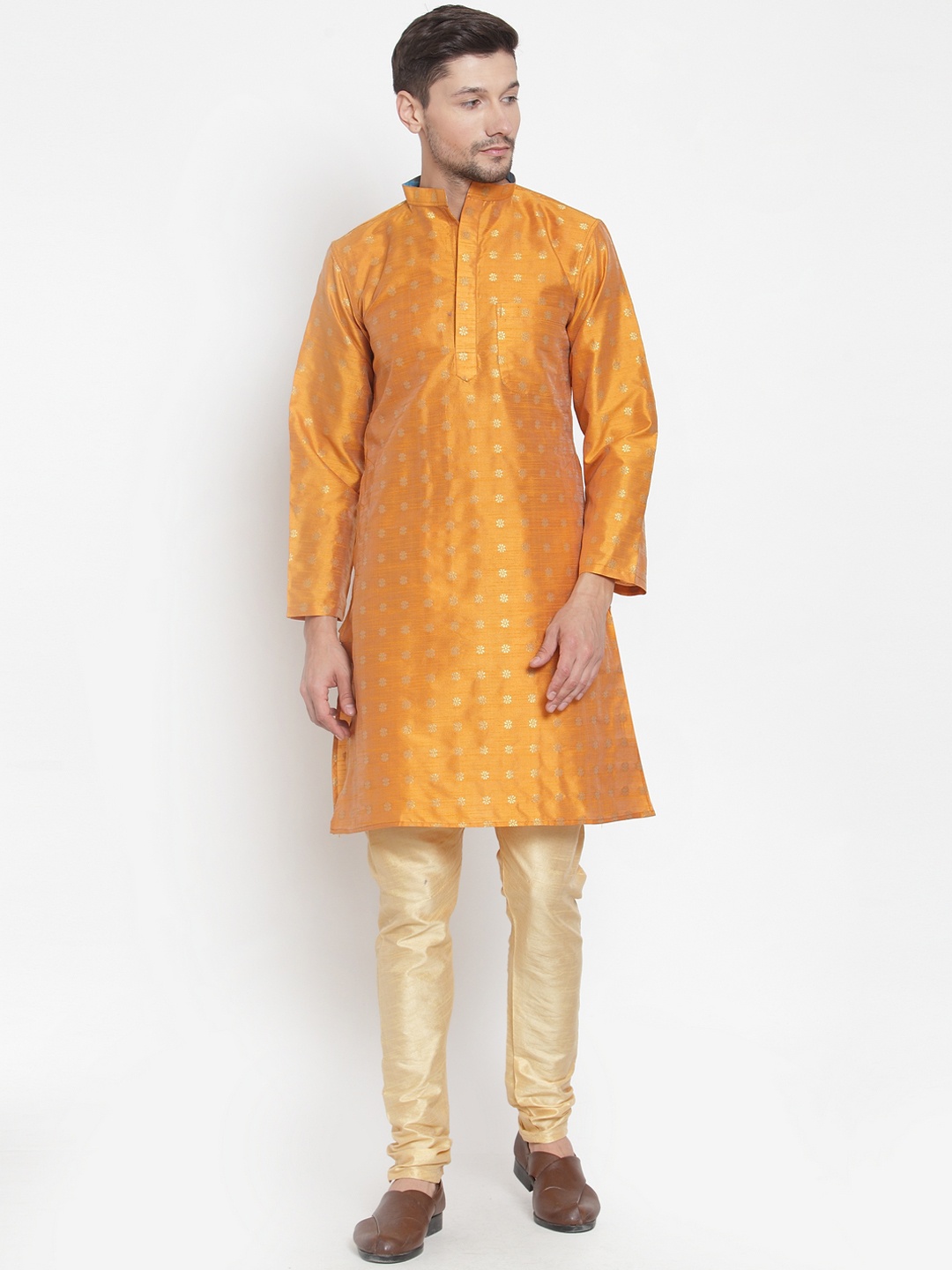 

KLOTTHE Men Yellow Woven Design Straight Kurta