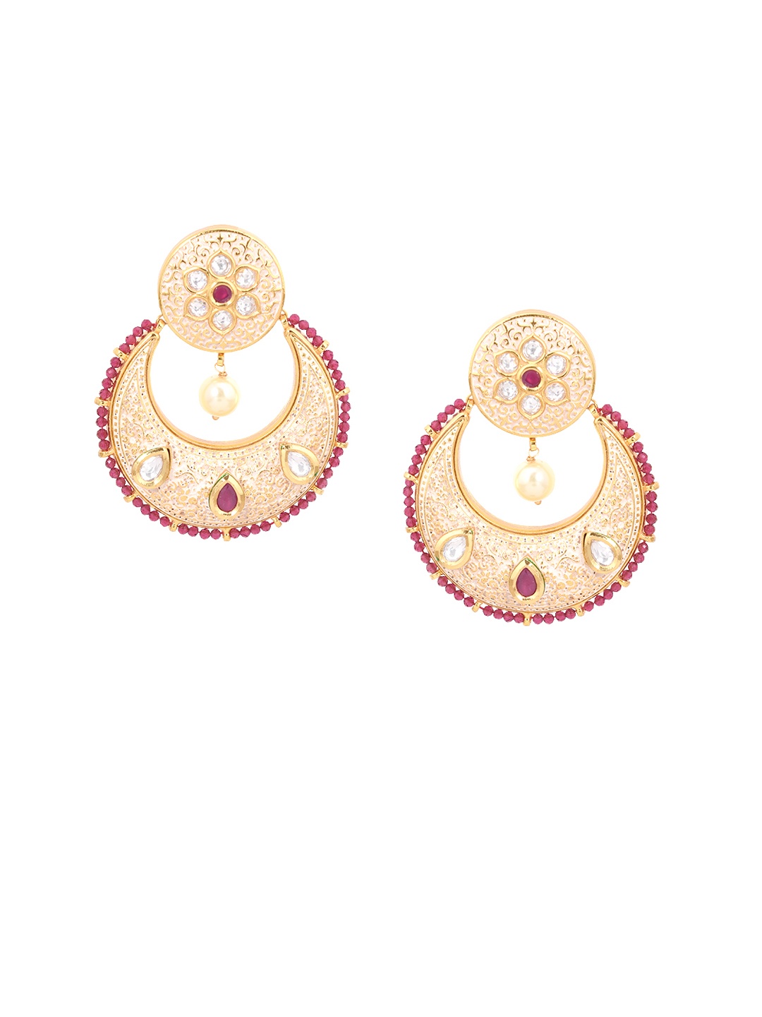 

Tistabene Gold-Plated & Pink Kundan Crescent Shaped Chandbalis